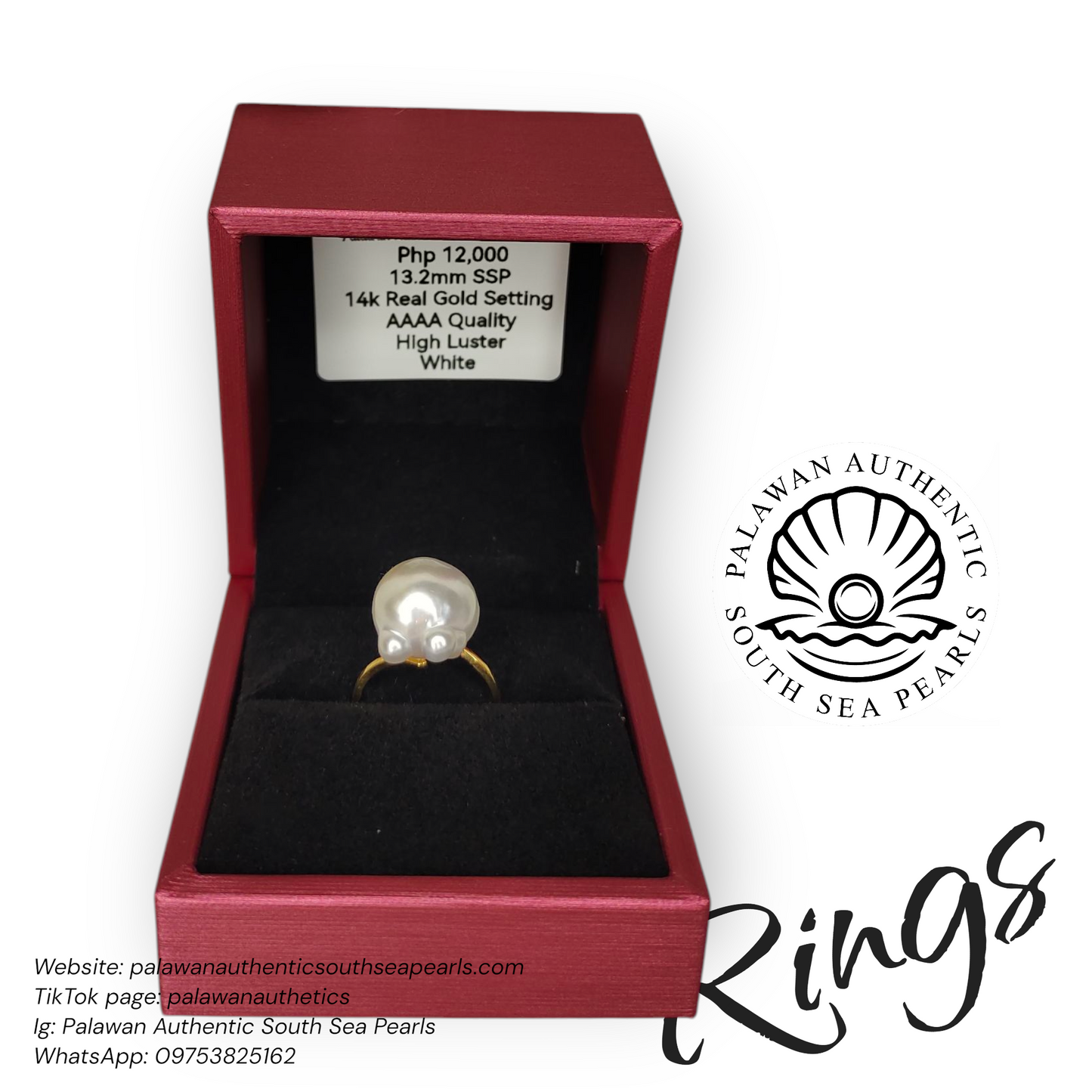 New Arrival! 13.2mm Authentic White South Sea Pearl Ring in 14k Real Gold Settings