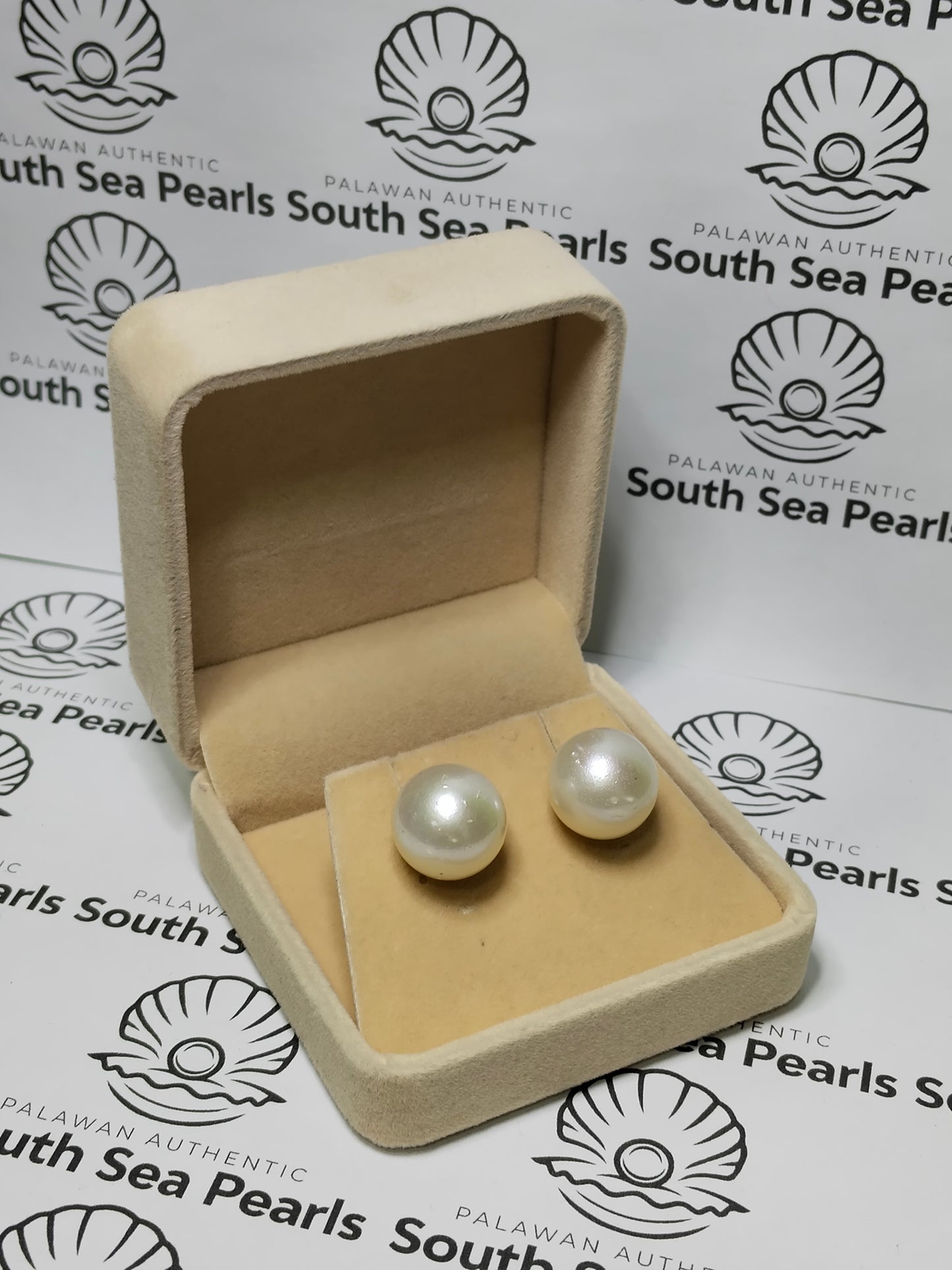 New Arrival! 15.3 to 15.7mm Authentic White South Sea Pearl Earring in 5 Micron Settings