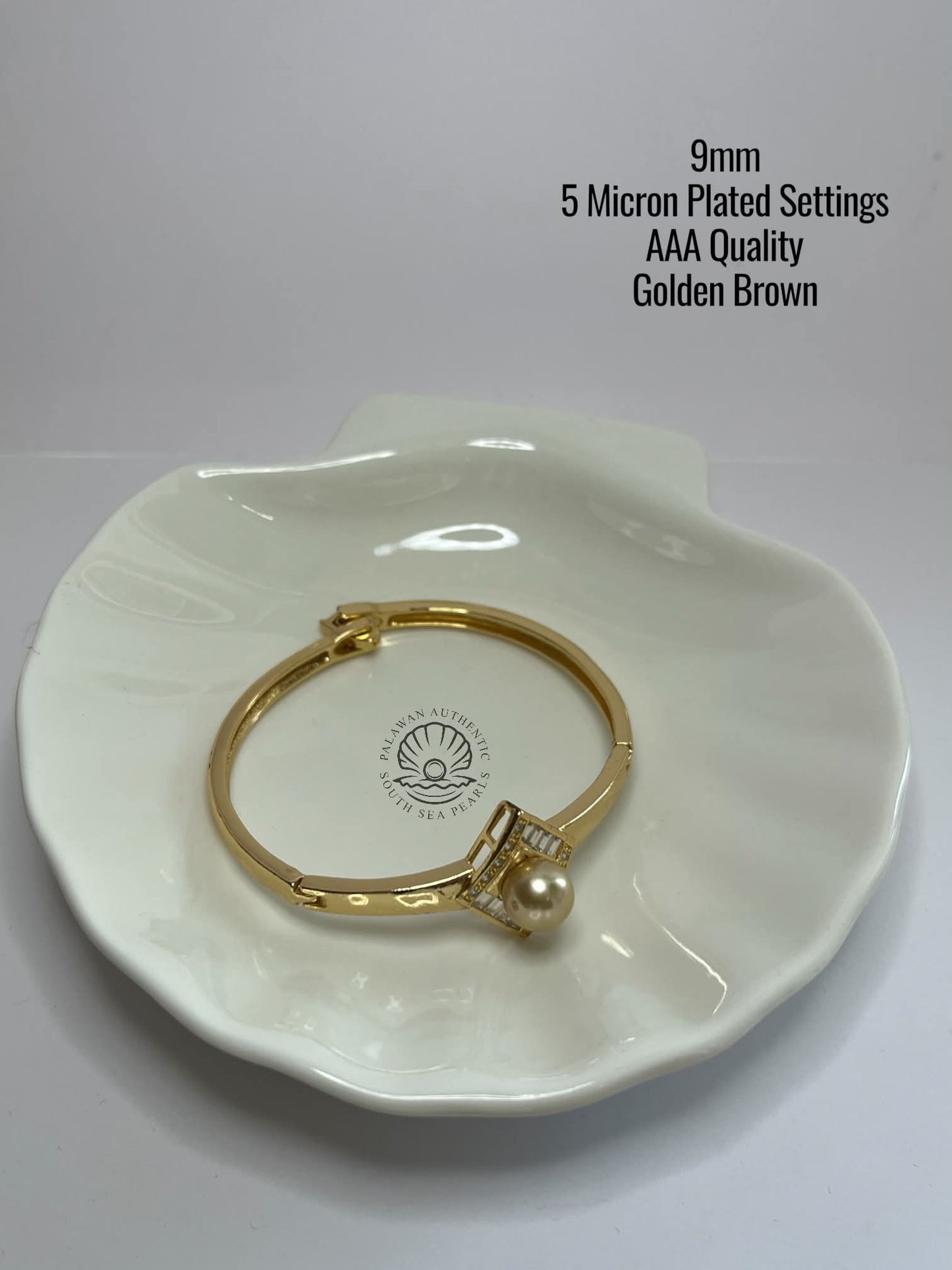 9mm Palawan Authentic Deep Golden Color South Sea Pearl Bangle in 5 Micron Plated Settings