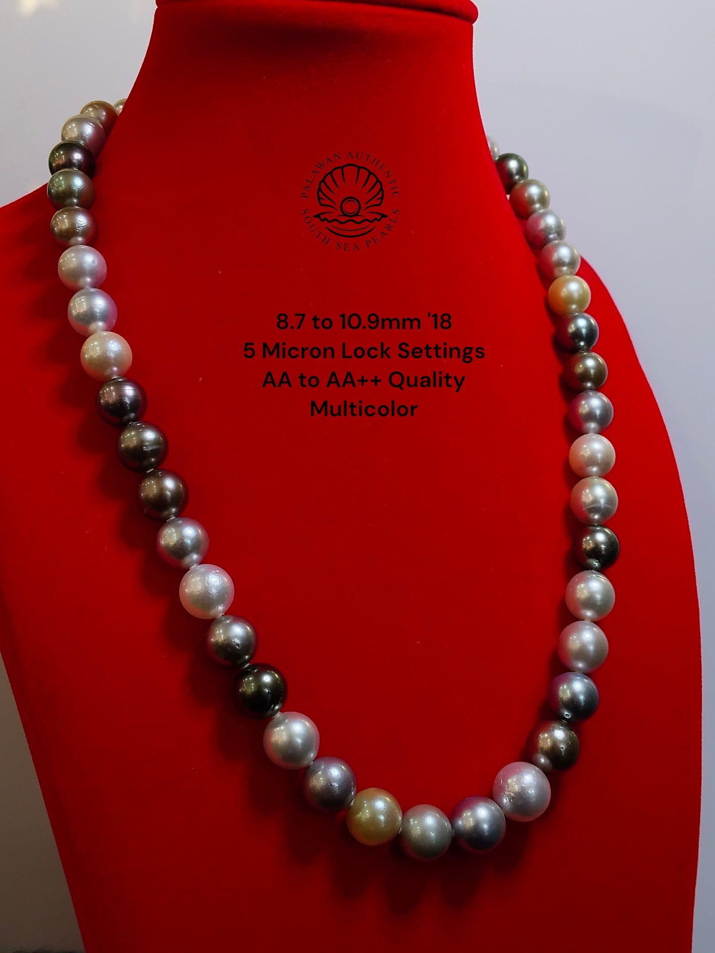 8.7 to 10.9mm Palawan Authentic Multicolor South Sea Pearl Choker in 5 Micron Lock Settings