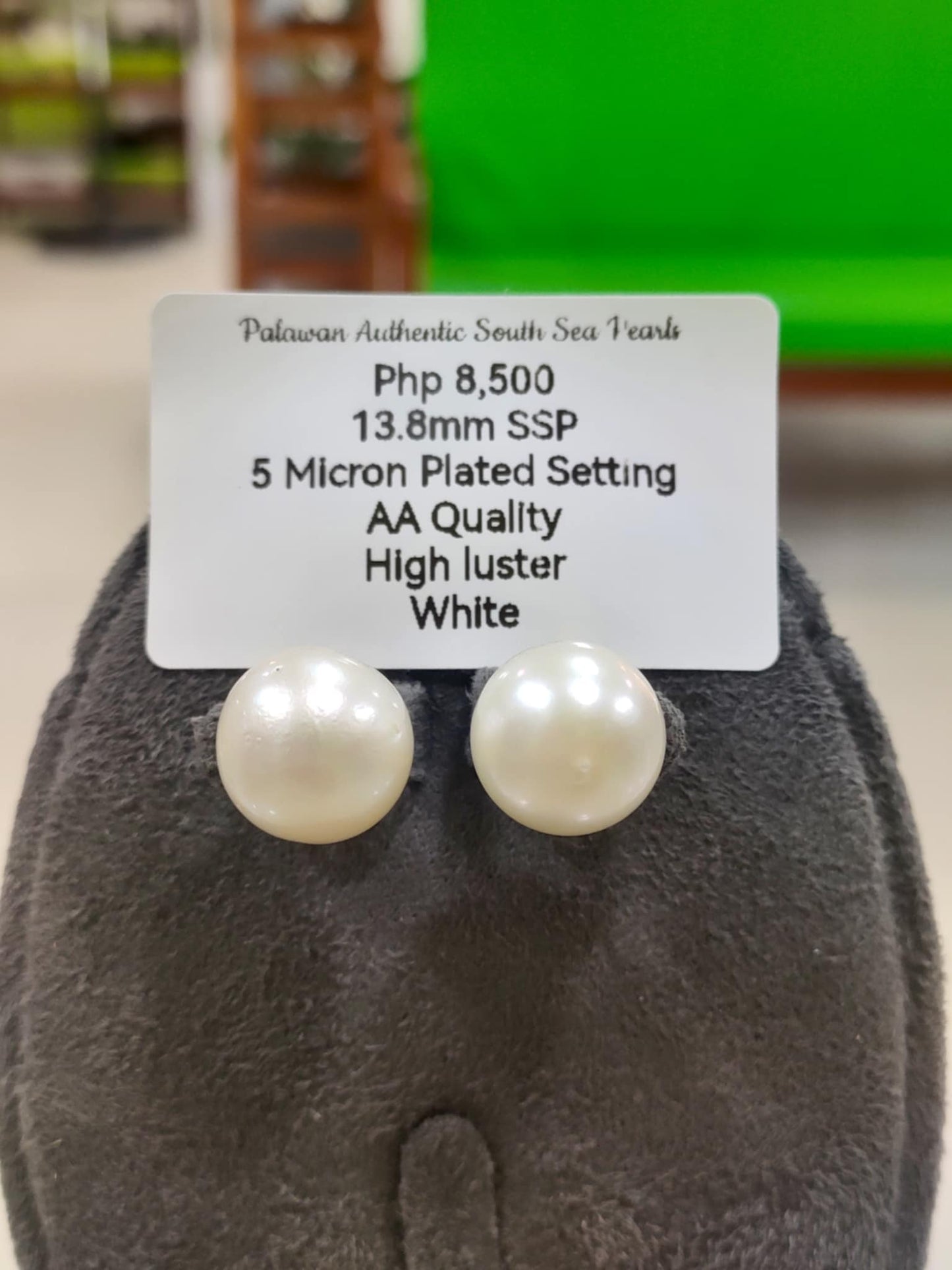 13.8mm Authentic White South Sea Pearls in 5 Micron Plated Settings