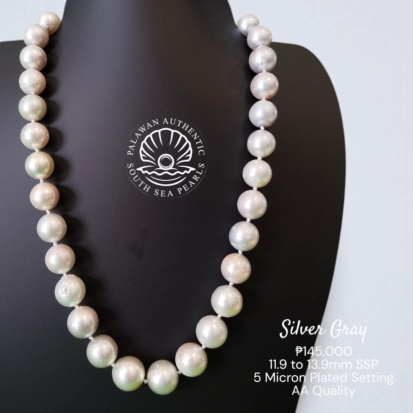 Palawan 11.9 to 13.9mm Authentic White South Sea Pearl Choker in 5 Micron Lock Setting.