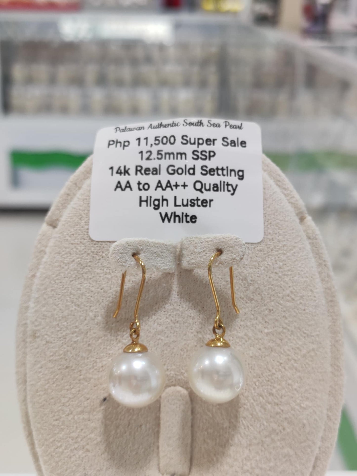 12.5mm Authentic White South Sea Pearls in 14k Real Gold Settings