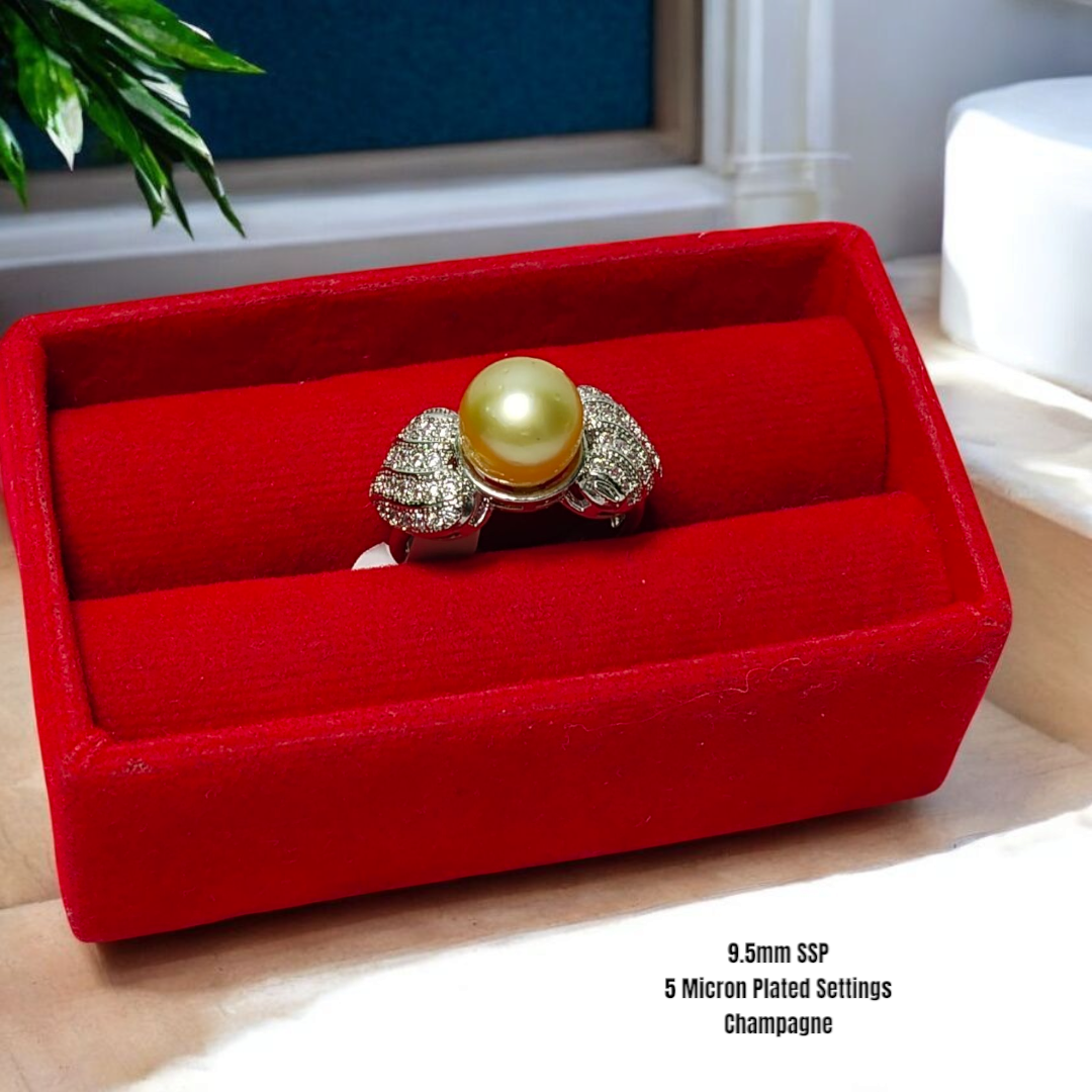 New Arrival! 9.5mm Authentic South Sea Pearls Ring in 5 Micron Plated Settings