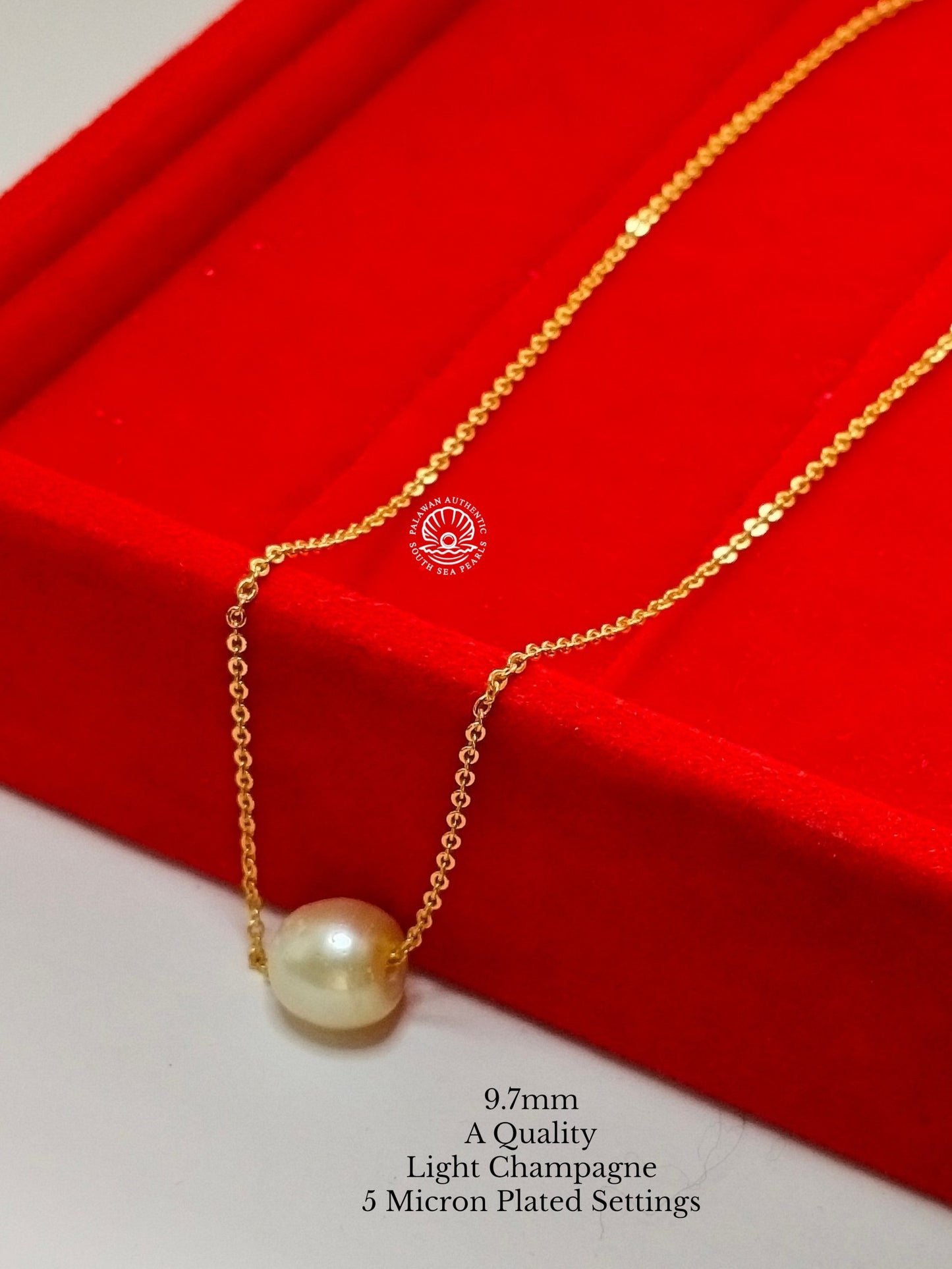 9.7mm Palawan Authentic Light Champagne Color South Sea Pearl Floating Necklace in S925
