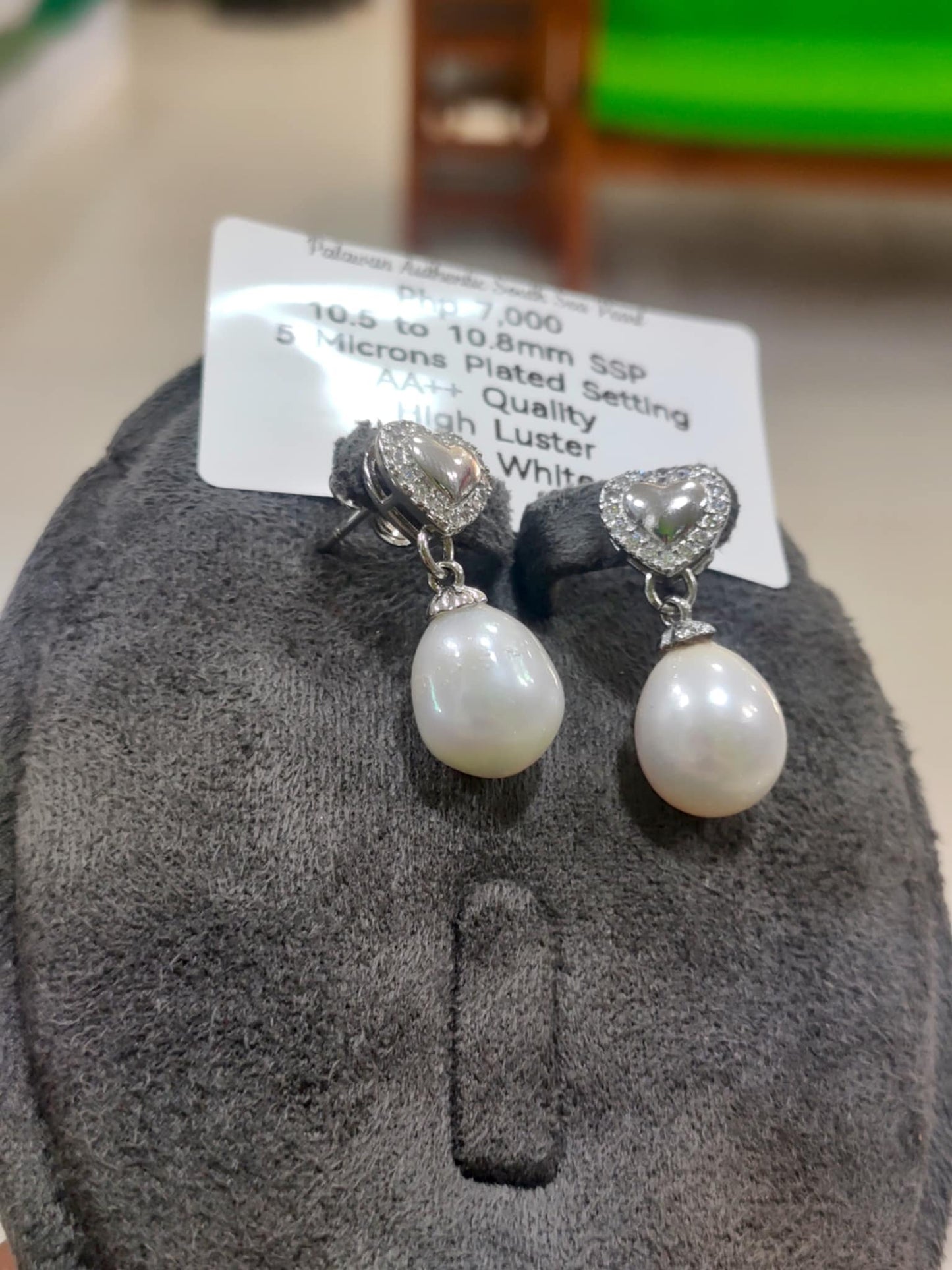 10.5mm to 10.8mm Authentic Silver White Color South Sea Pearls Earrings in 5 Micron Plated Settings
