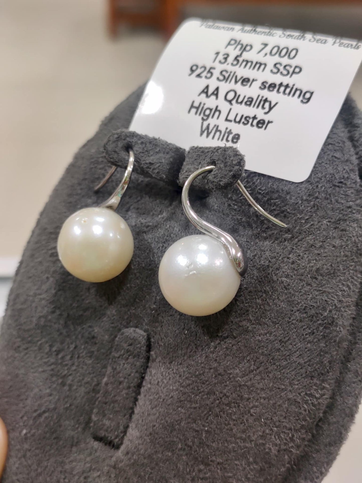13.5mm Authentic White South Sea Pearl Earrings in 5 Micron Plated Settings