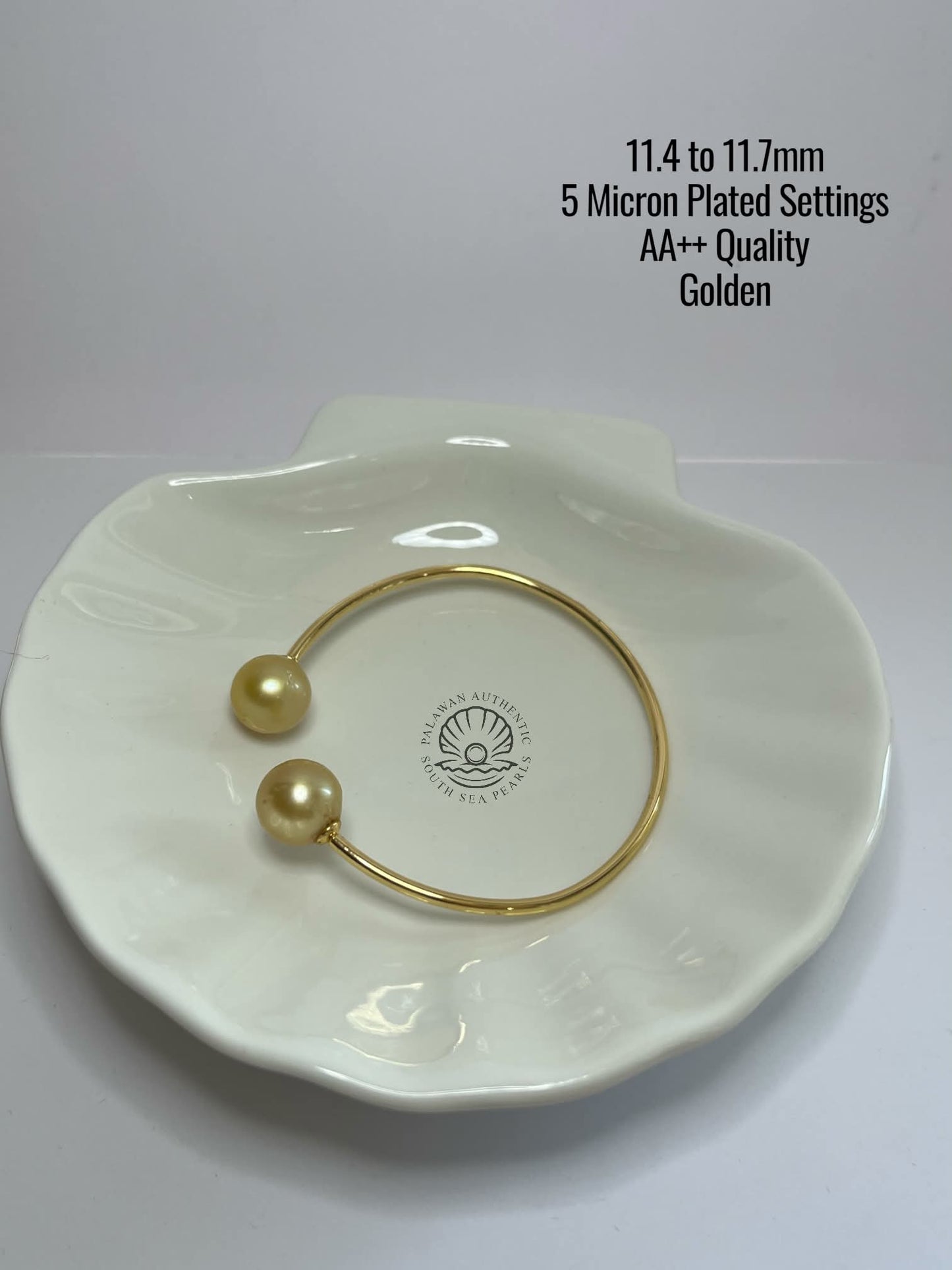 11.4 to 11.7mm Palawan Authentic Golden Color South Sea Pearl Bangle in 5 Micron Plated Settings