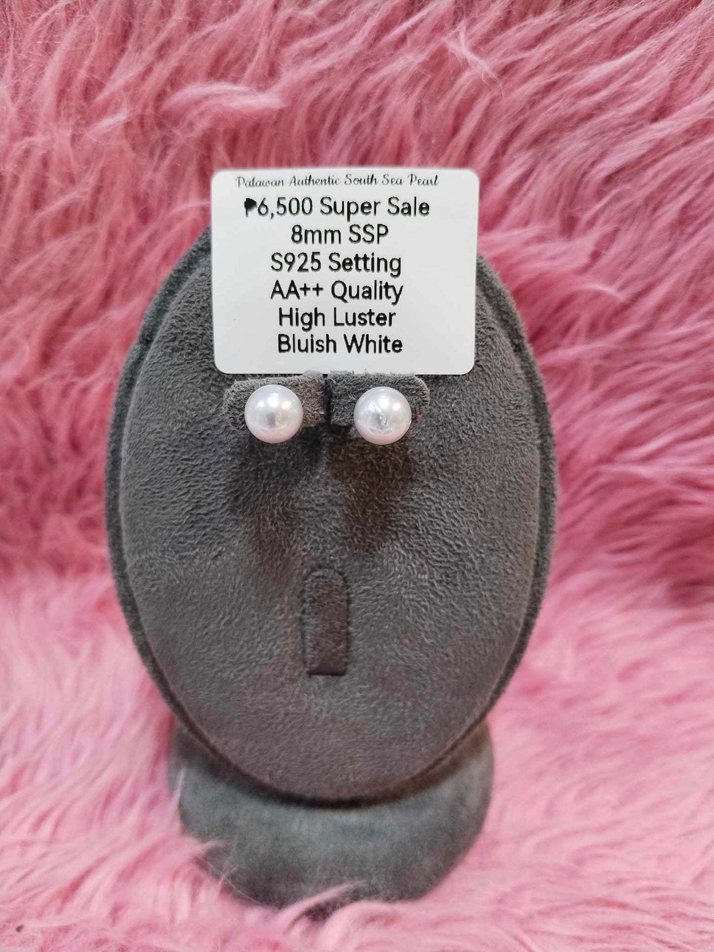 8mm Authentic Bluish White South Sea Pearl Set in S925 Settings