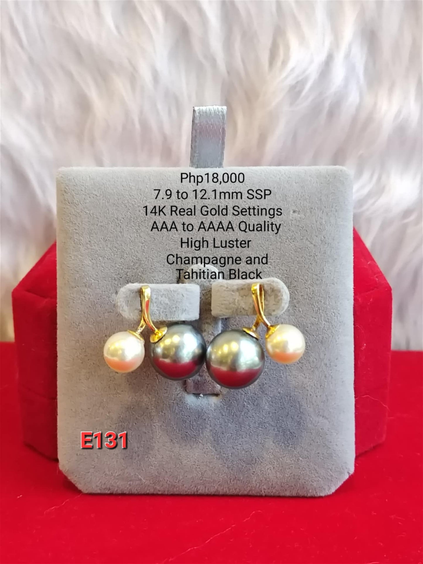 7.9mm to 12.1mm Authentic Champagne & Tahitian Black South Sea Pearls Earrings in 14k Gold Settings