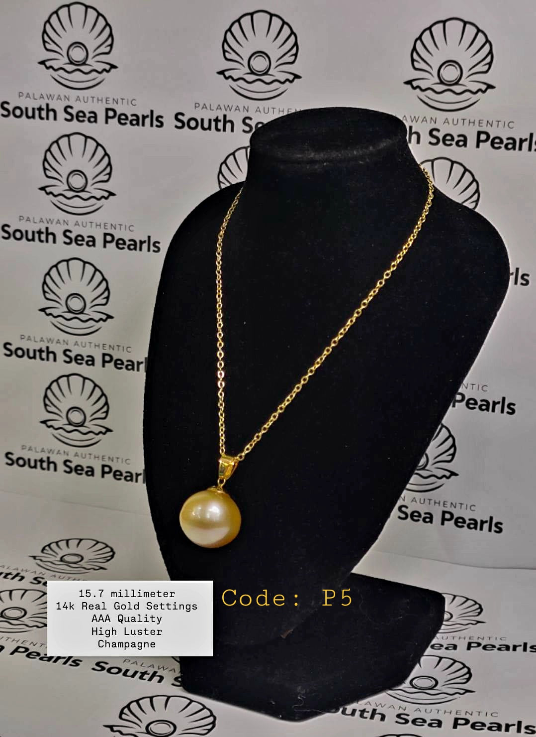 15.7mm Authentic Champagne Color South Sea Pearls Pendant in 14K Gold Settings