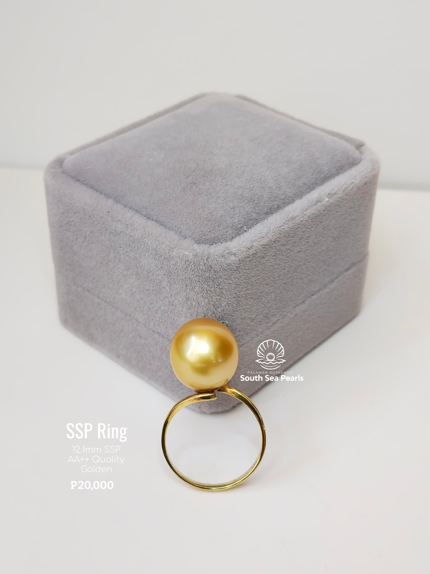 12.1mm Palawan Authentic Golden South Sea Pearl Ring in 14k Real Gold Settings