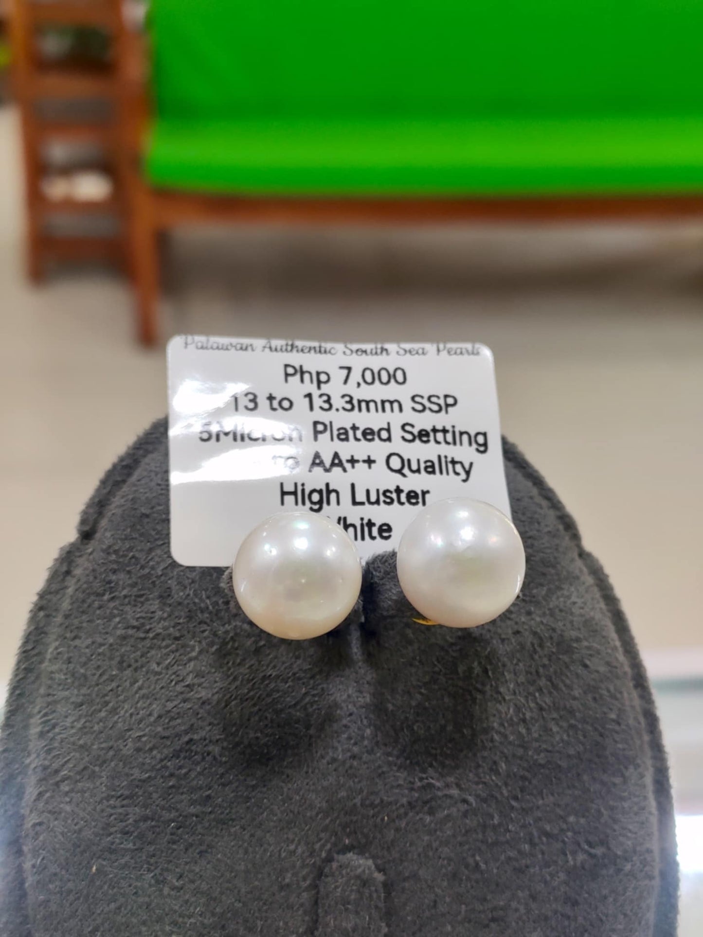 13mm to 13.3mm Authentic White South Sea Pearls in 5 Micron Plated Settings