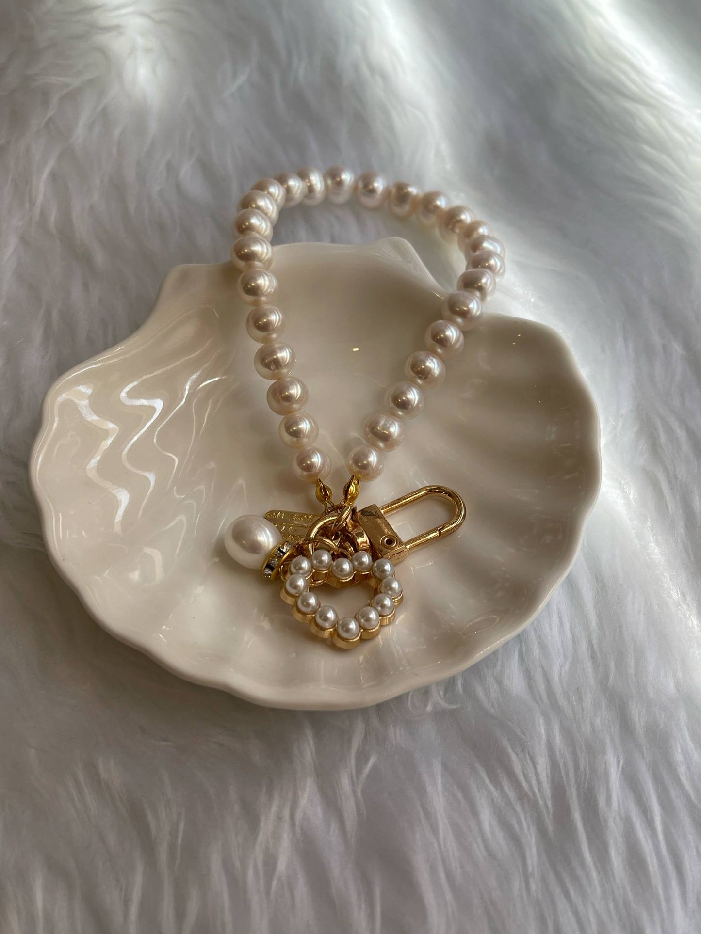 Authentic Freshwater Pearl Bag Charm Key in 5 Microns Settings