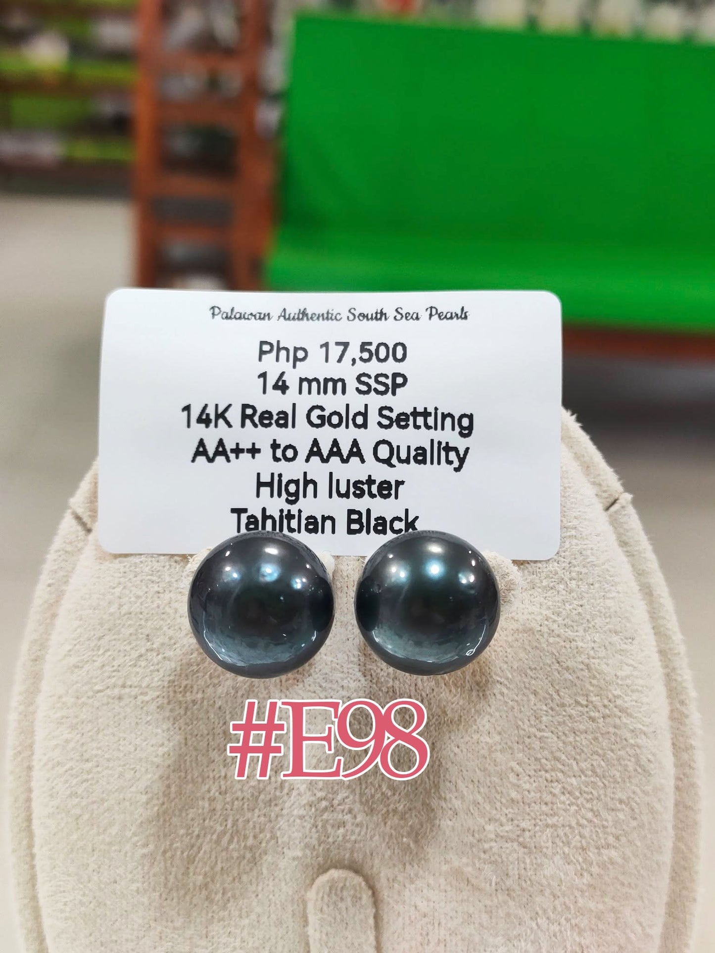 New Arrival! 14mm Authentic Tahitian Black South Sea Pearls Stud Earrings in 14k Gold