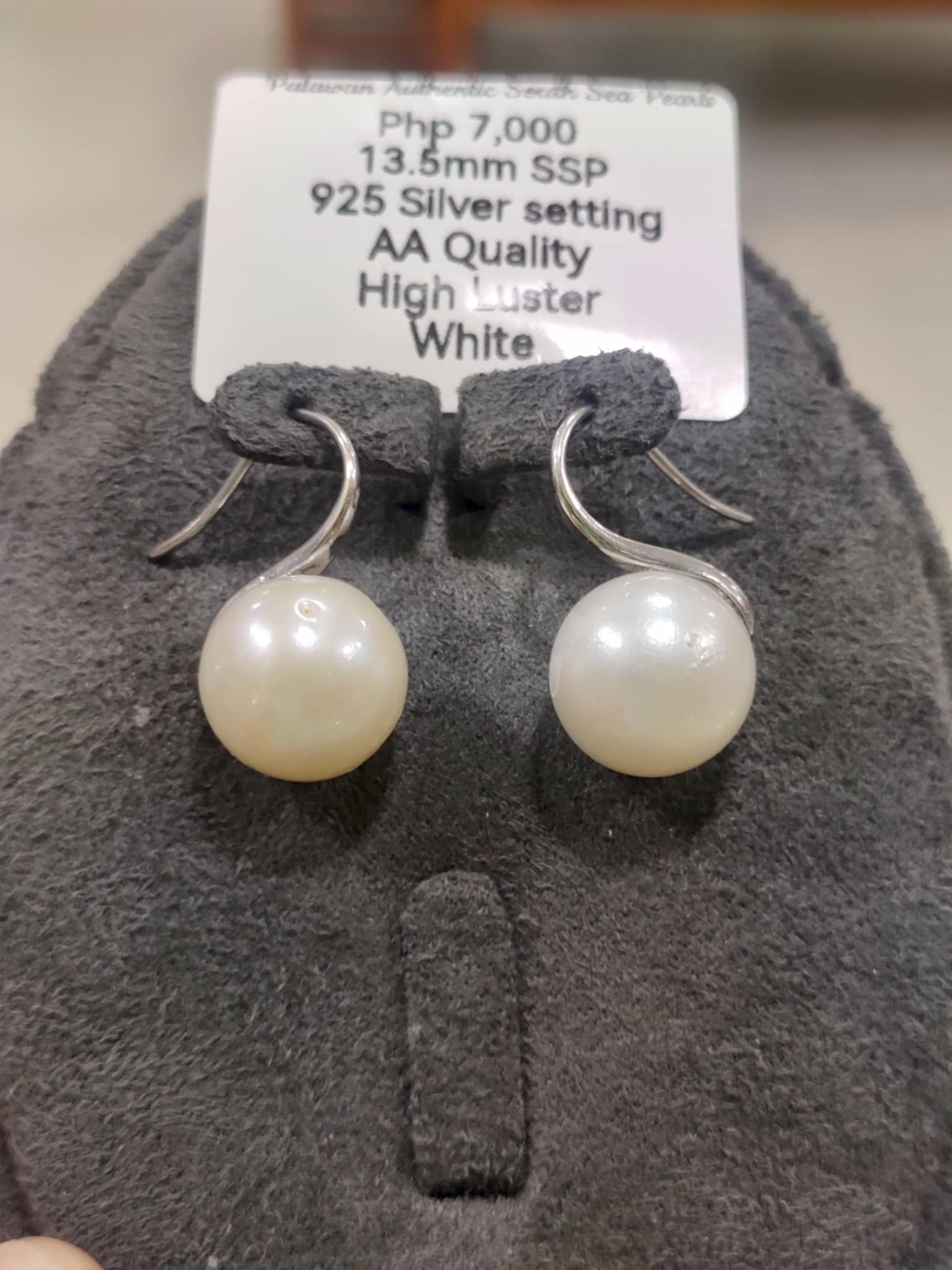13.5mm Authentic White South Sea Pearl Earrings in 5 Micron Plated Settings