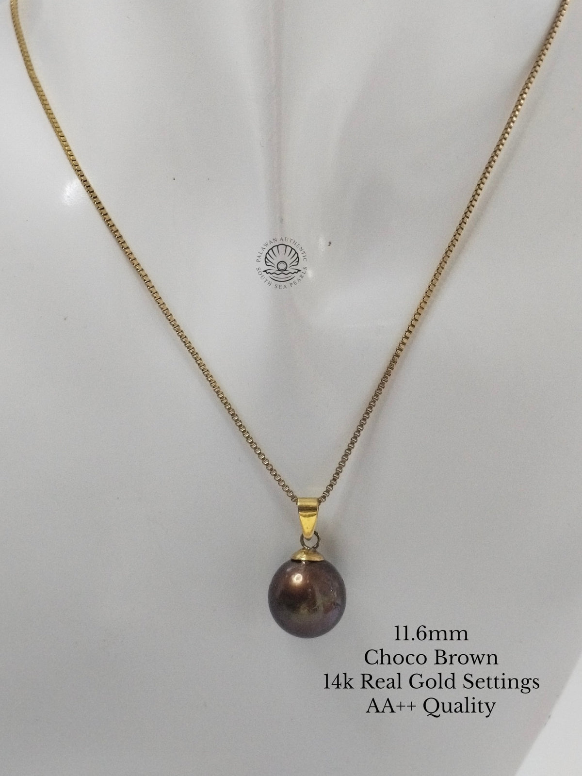 11.6mm Palawan Authentic Choco Brown Color South Sea Pearl Pendant in 14k Real Gold Settings