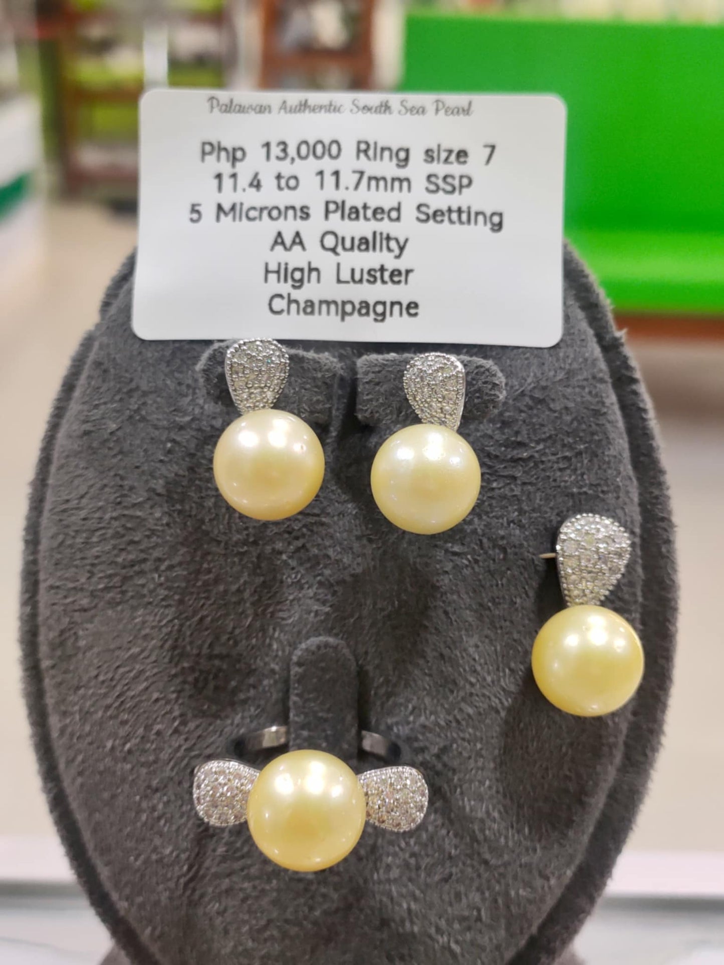 11.4mm to 11.7mm size 7 Authentic Champagne Color South Sea Pearls Sets in 5 Micron Plated Settings