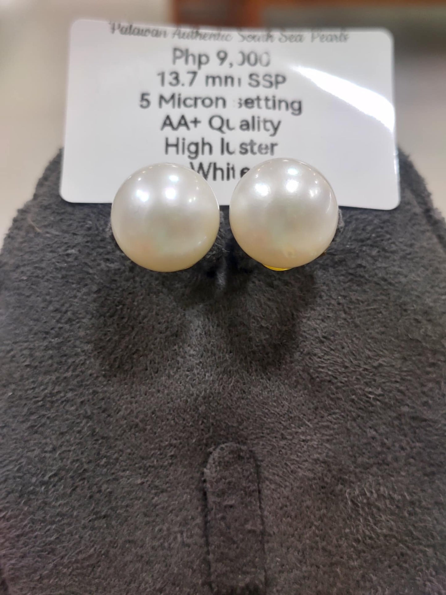 13.7mm Authentic White South Sea Pearls in 5 Micron Plated Settings