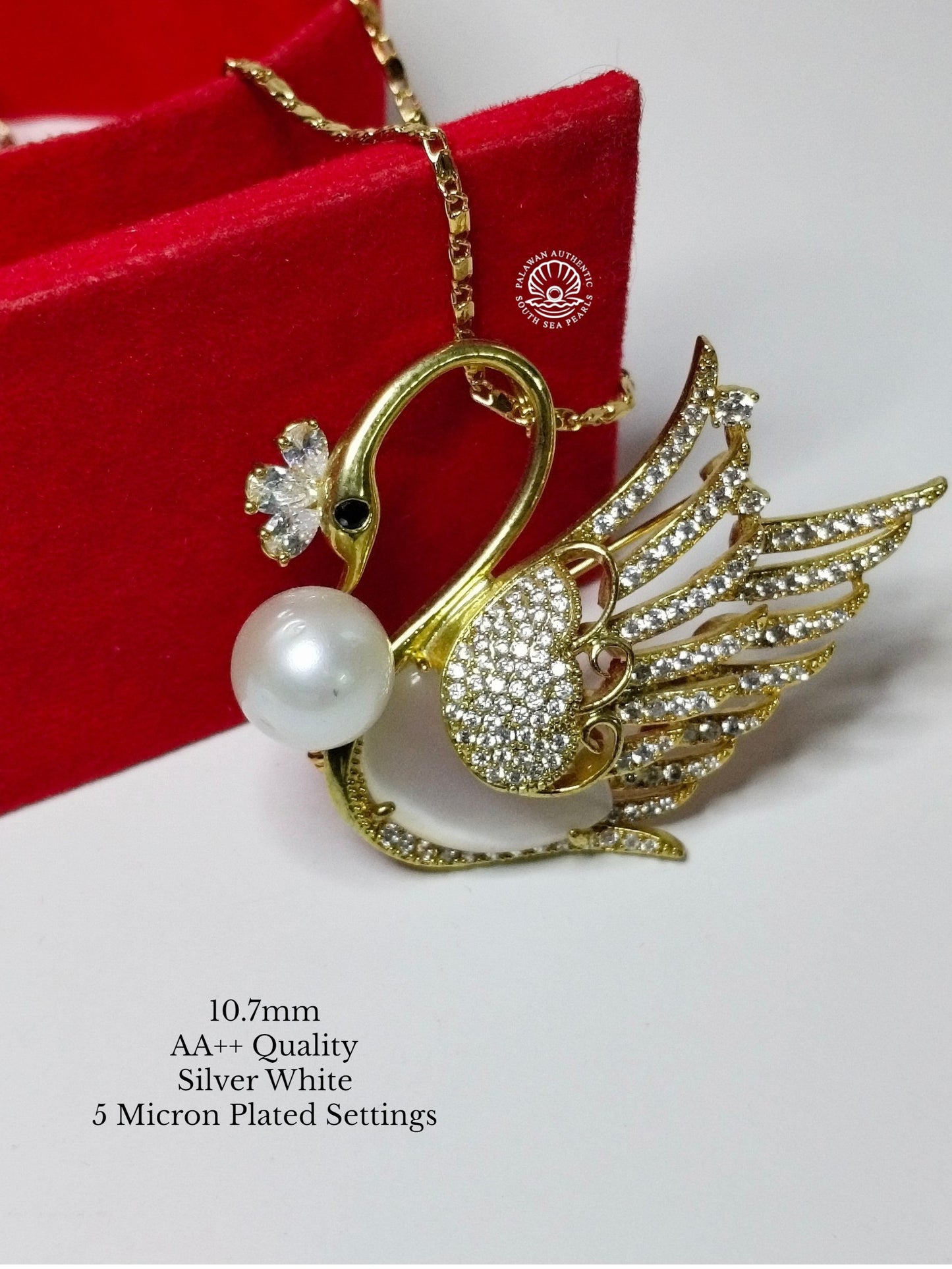 10.7mm Palawan Authentic Silver White Color South Sea Pearl Brooch in 5 Micron Plated Settings
