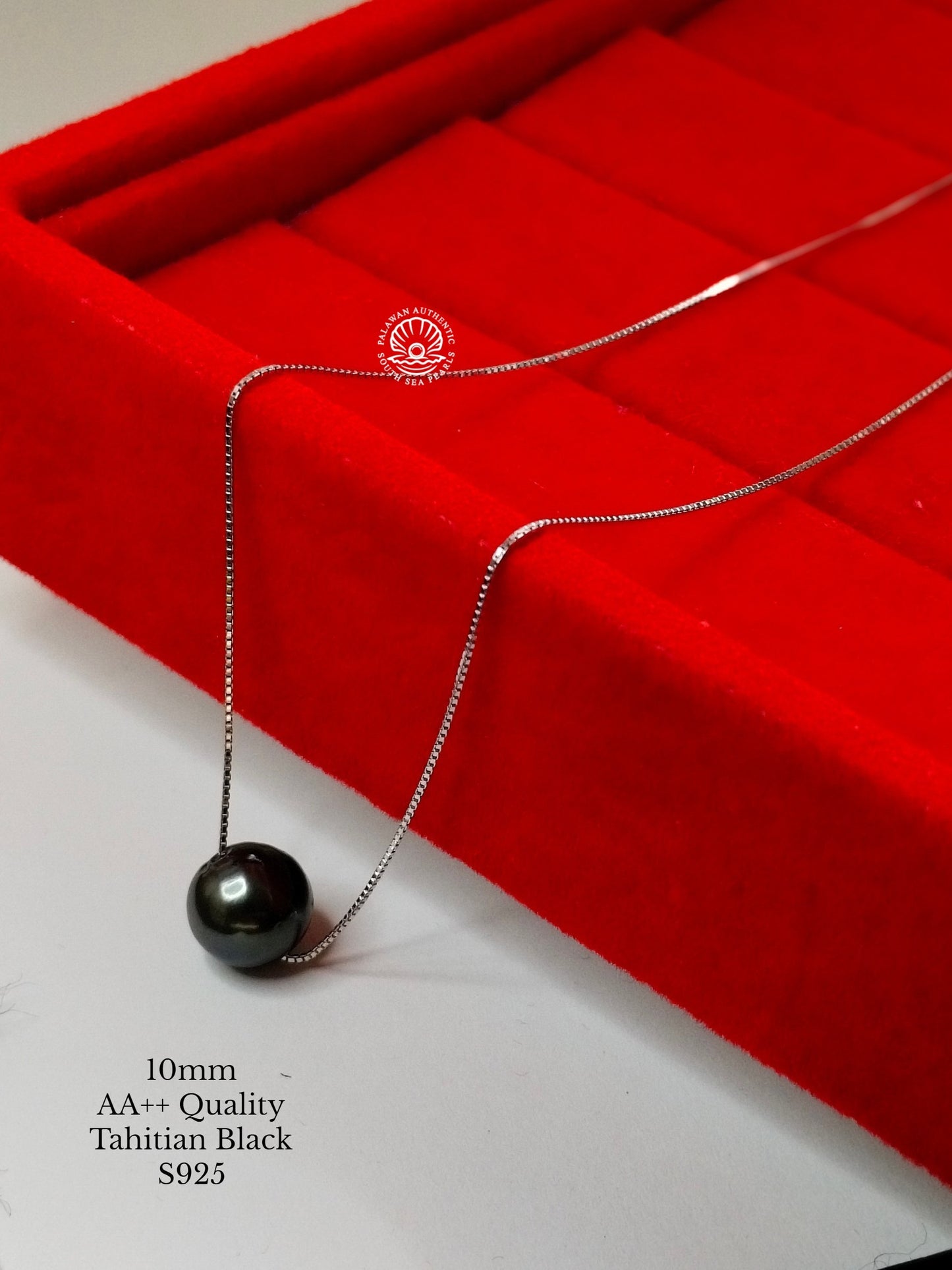 10mm Palawan Authentic Tahitian Black Color South Sea Pearl Floating Necklace in S925