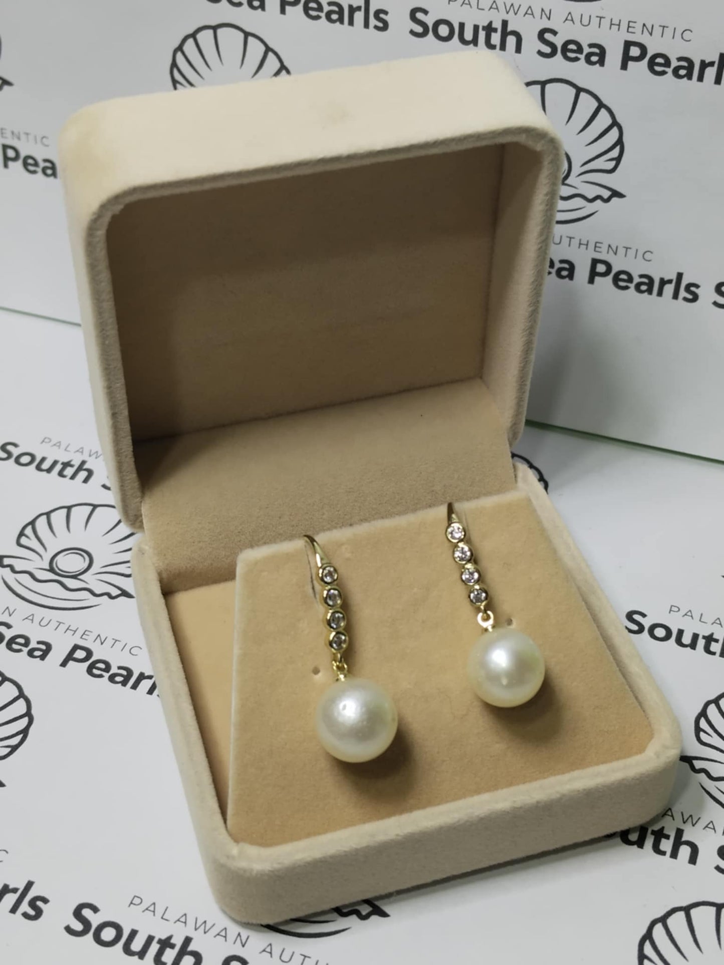 New Arrival! 11.2 to 11.6mm Authentic White South Sea Pearl Earrings in 5 Micron Plated Settings
