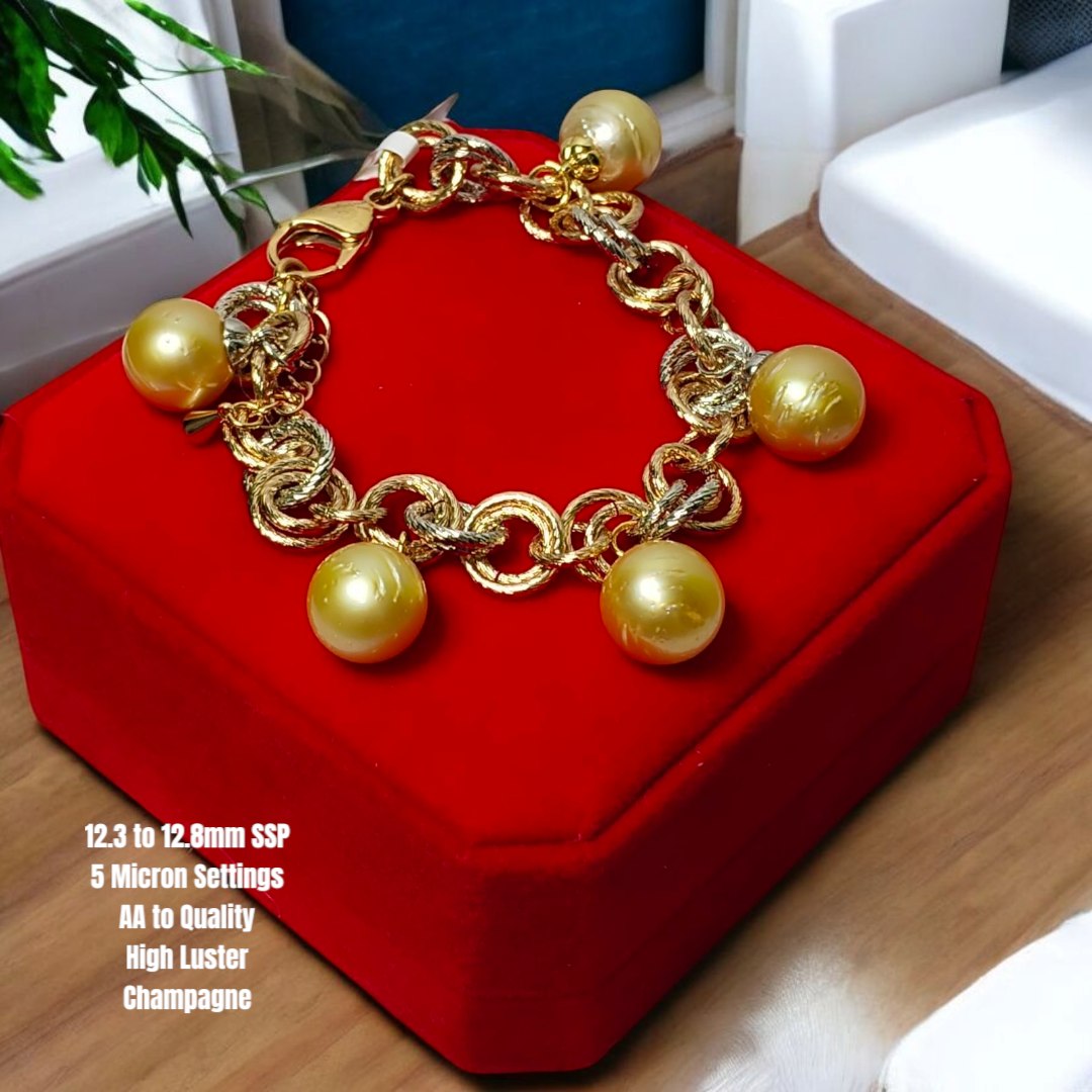 New Arrival! 12.3mm to 12.8mm Authentic Champagne South Sea Pearls Bracelets