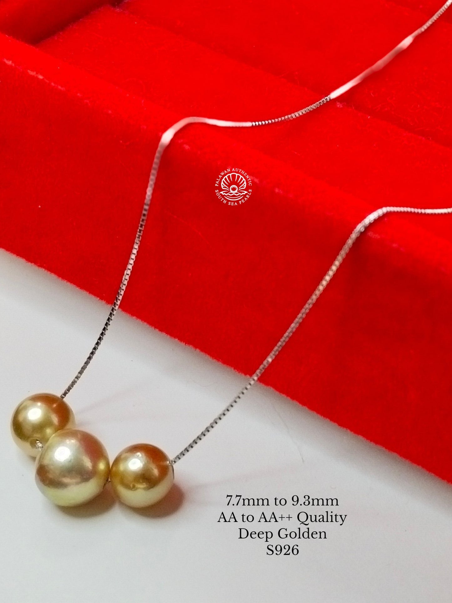 7.7mm to 9.3mm Palawan Authentic Deep Golden Color South Sea Pearl Floating Necklace in S925