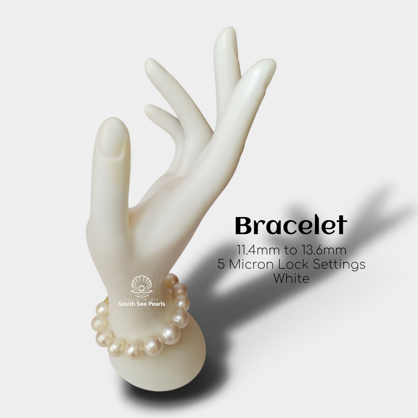 11.4mm to 13.6mm Palawan Authentic White South Sea Pearl Bracelets in 5 Micron Lock Settings