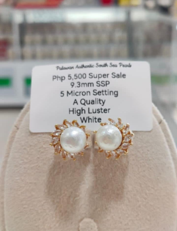 Authentic South Sea Pearl Earrings in 5 Micron Settings 9.3mm A Quality High Luster White