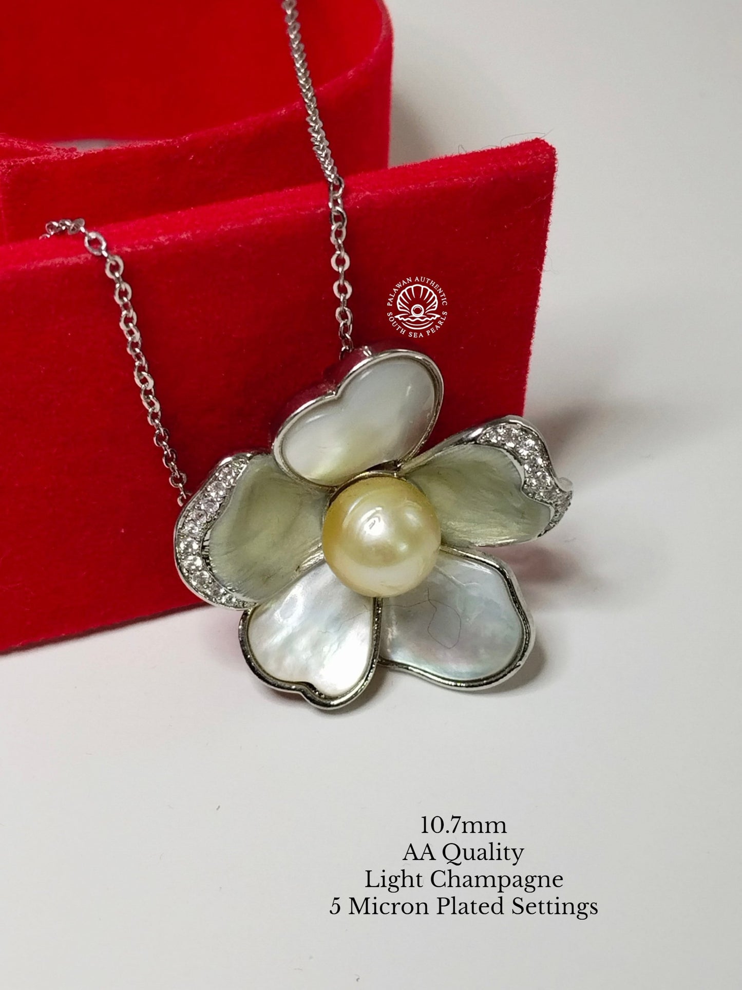 10.7mm Palawan Authentic Light Champagne Color South Sea Pearl Brooch in 5 Micron Plated Settings