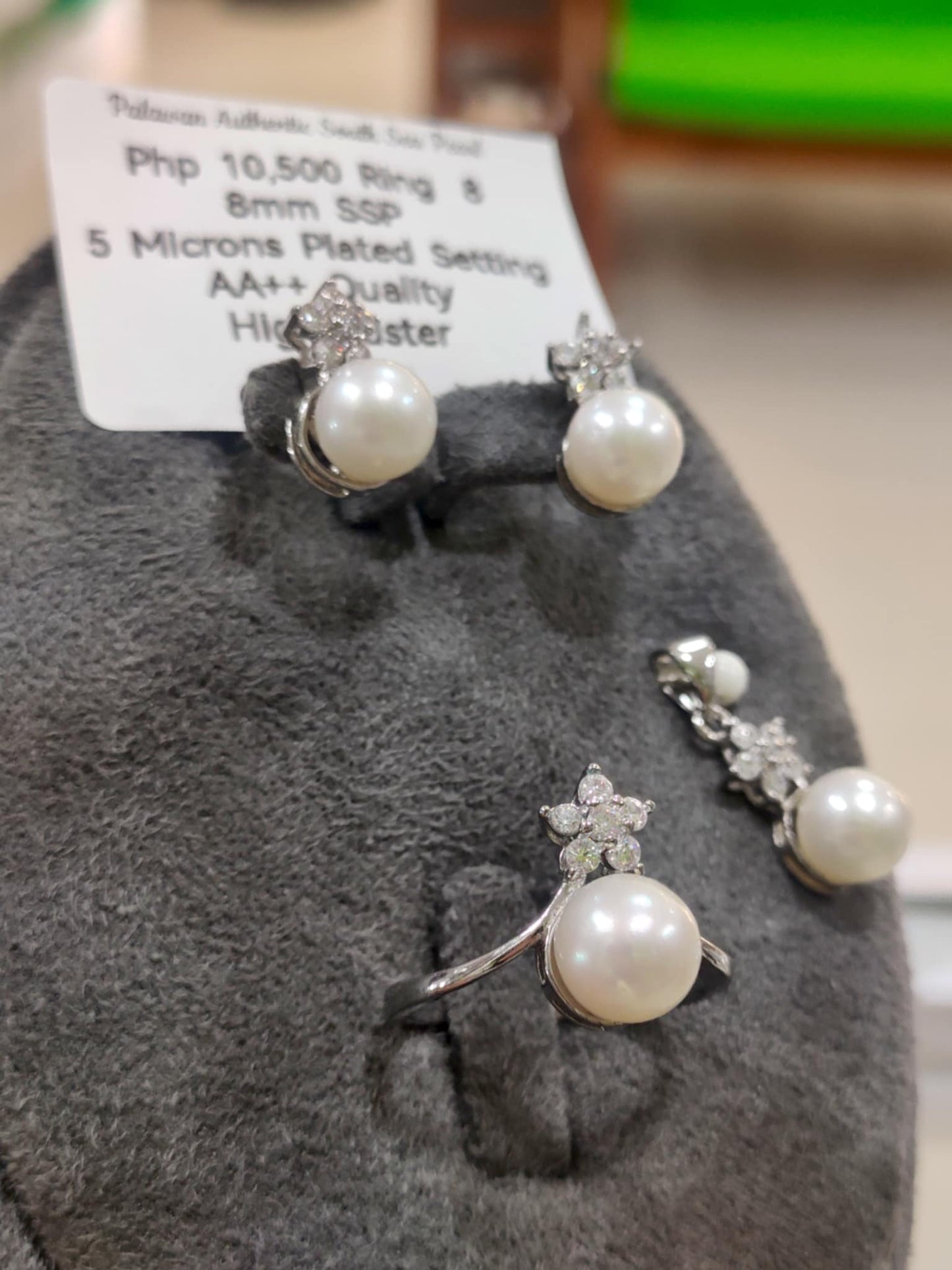 8mm Authentic White South Sea Pearls Sets in 5 Micron Plated Settings