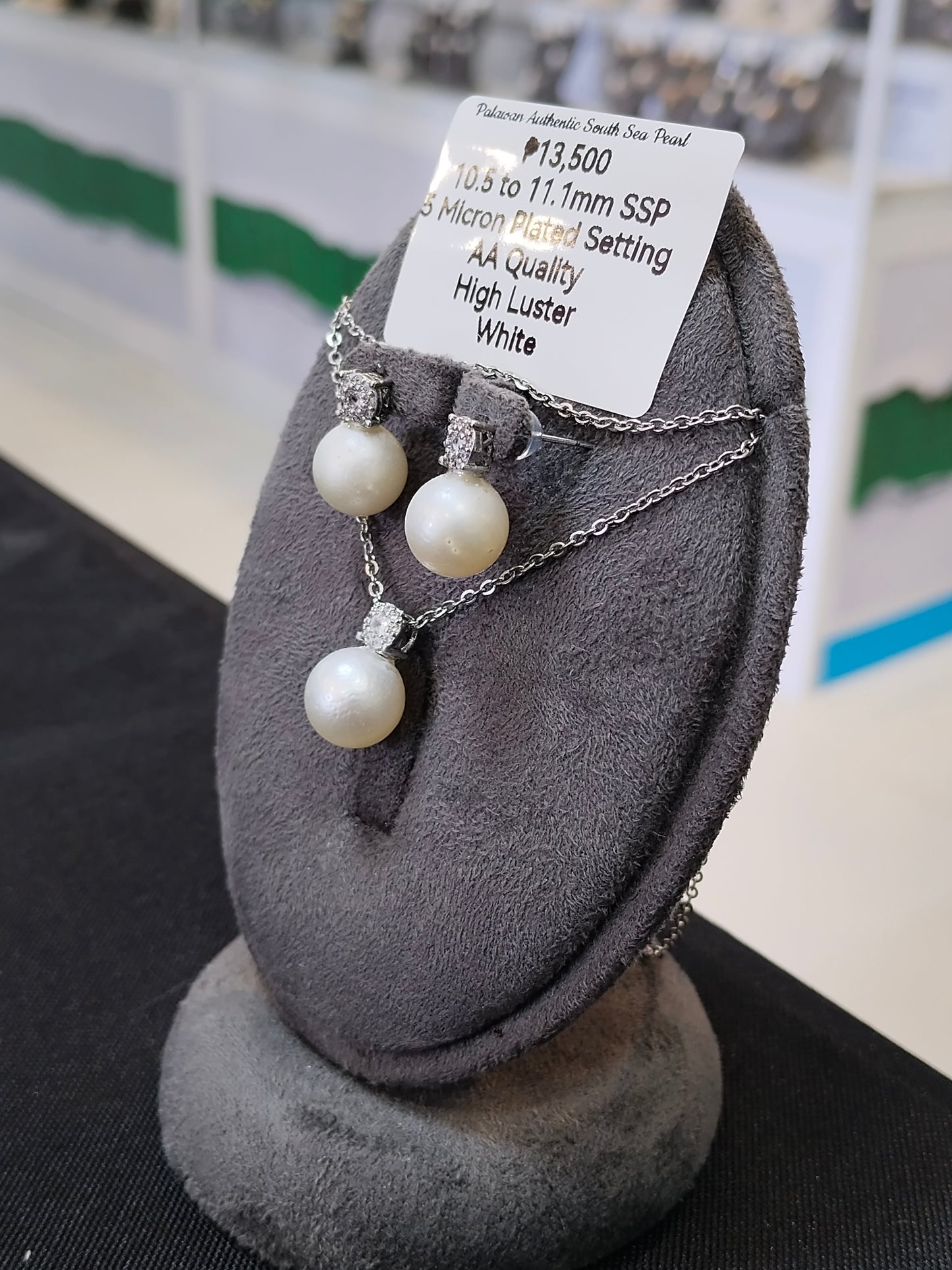 10.5mm to 11.1mm Authentic White South Sea Pearl Set in 5 Micron Settings