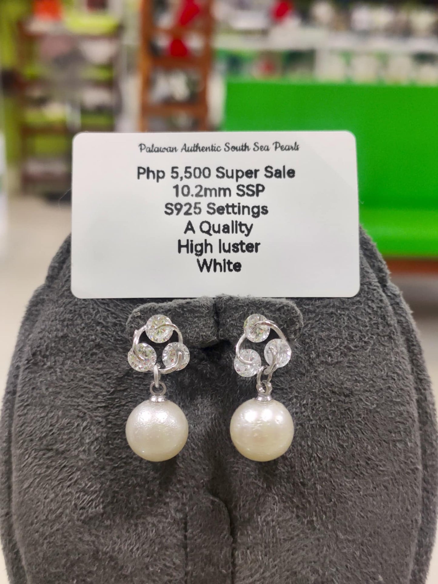10.2mm authentic White South Sea Pearls Earrings in S925 Settings