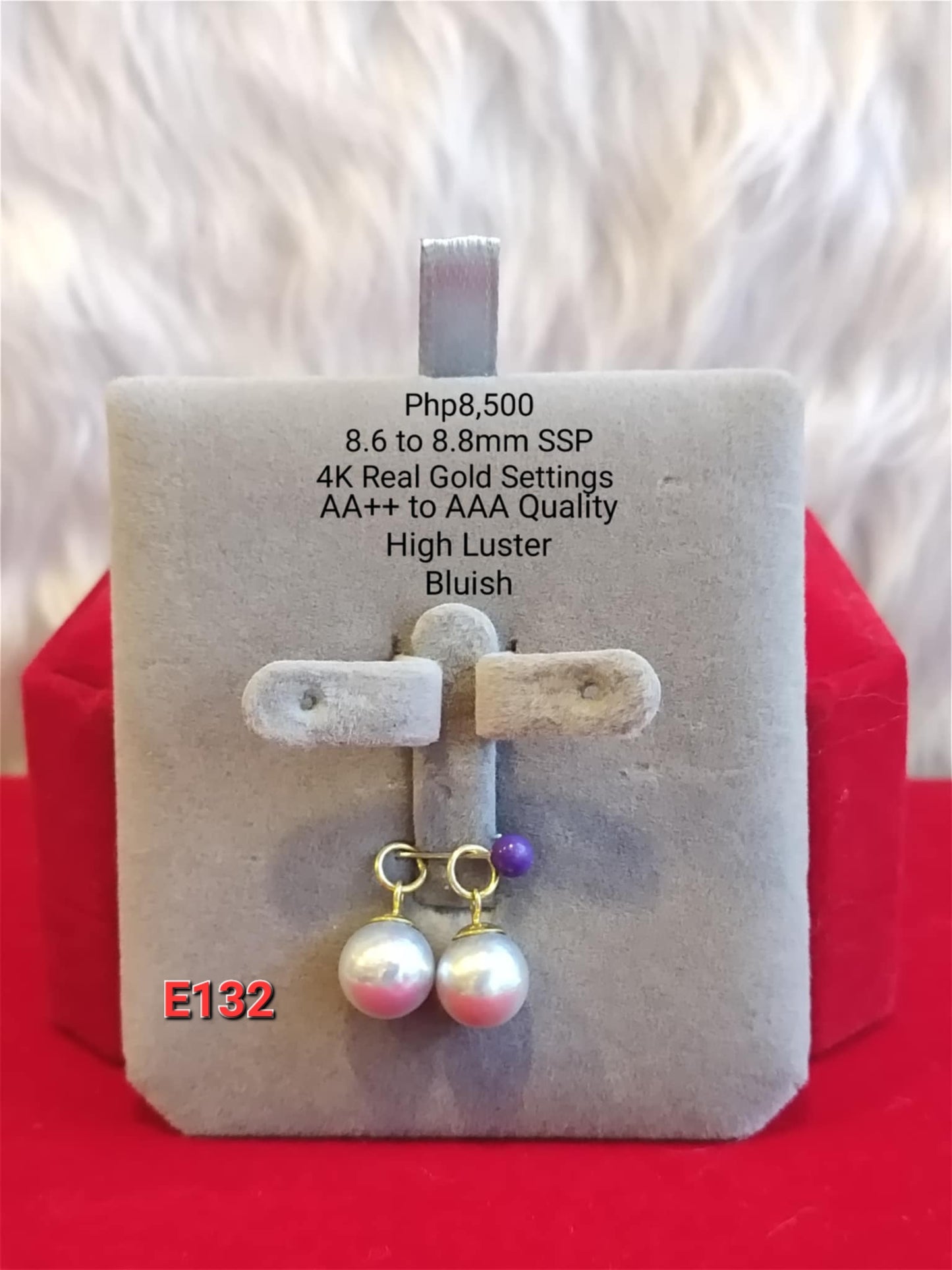 8.6mm to 8.8mm Authentic Bluish South Sea Pearls Earrings in 14k Gold Settings
