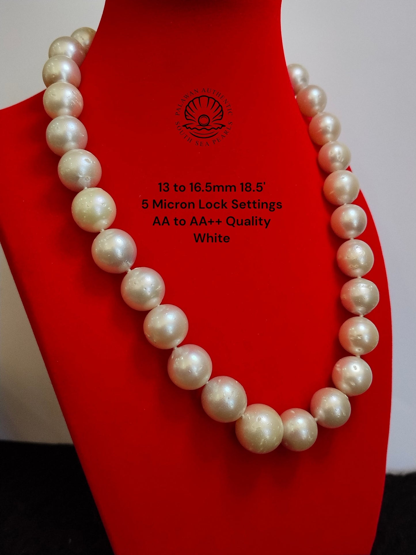 13 to 16.6mm Palawan Authentic White Color South Sea Pearl Choker in 5 Micron Lock Settings