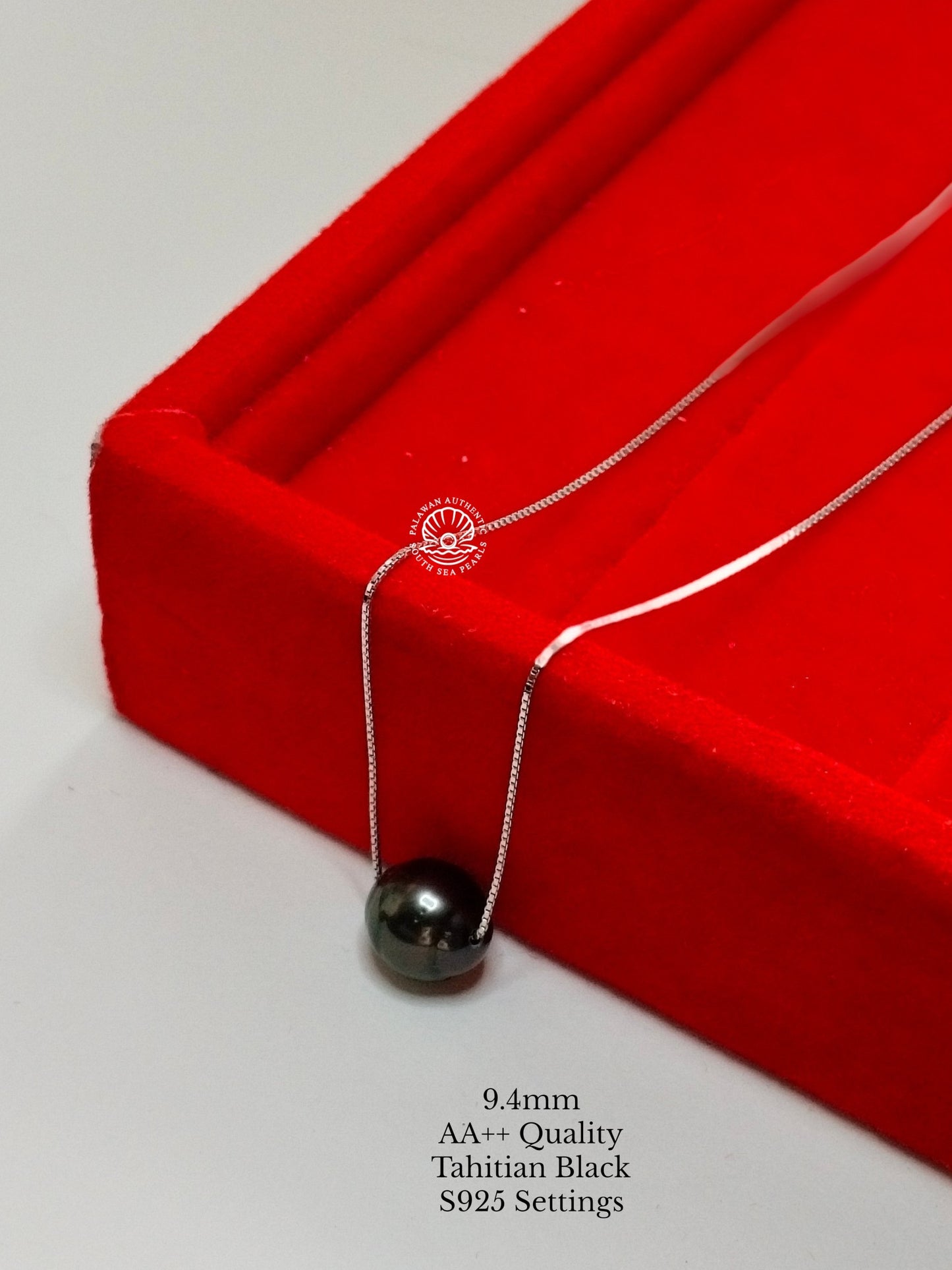 9.4mm Palawan Authentic Tahitian Black Color South Sea Pearl Floating Necklace in S925
