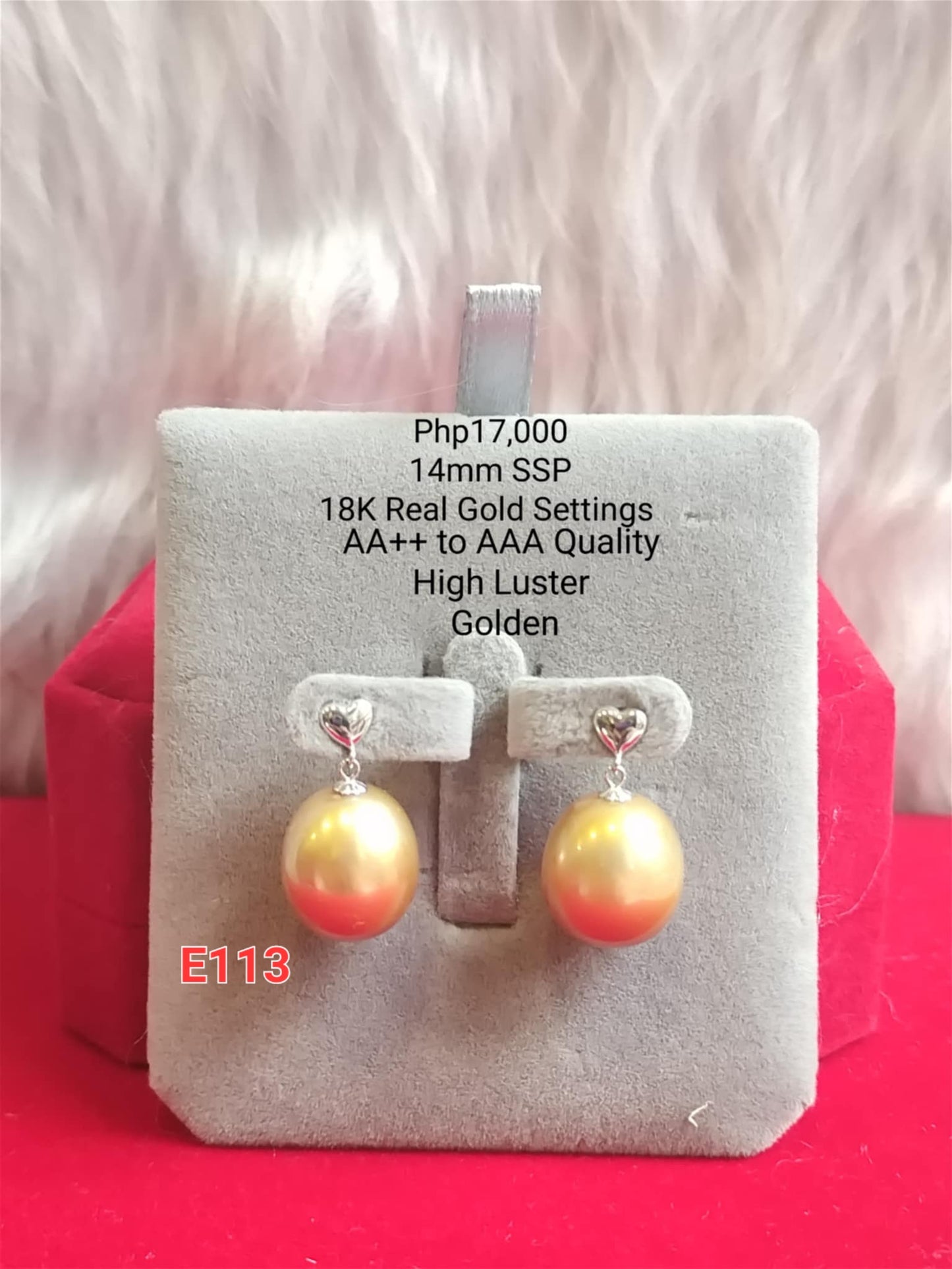 14mm Authentic Golden South Sea Pearls Earrings in 14k Gold Settings