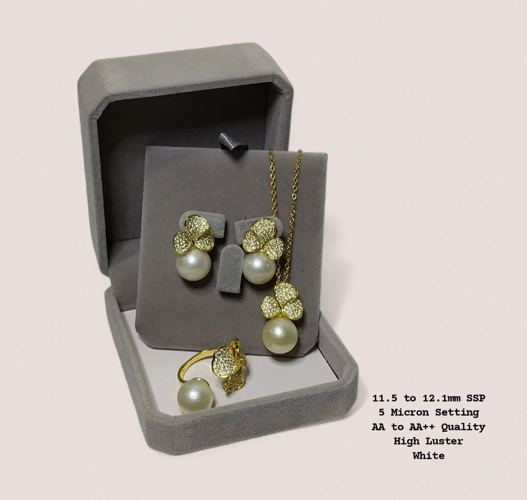 New Arrival! 11.5 to 12.1mm Authentic White South Sea Pearl Set in 5 Micron Setting