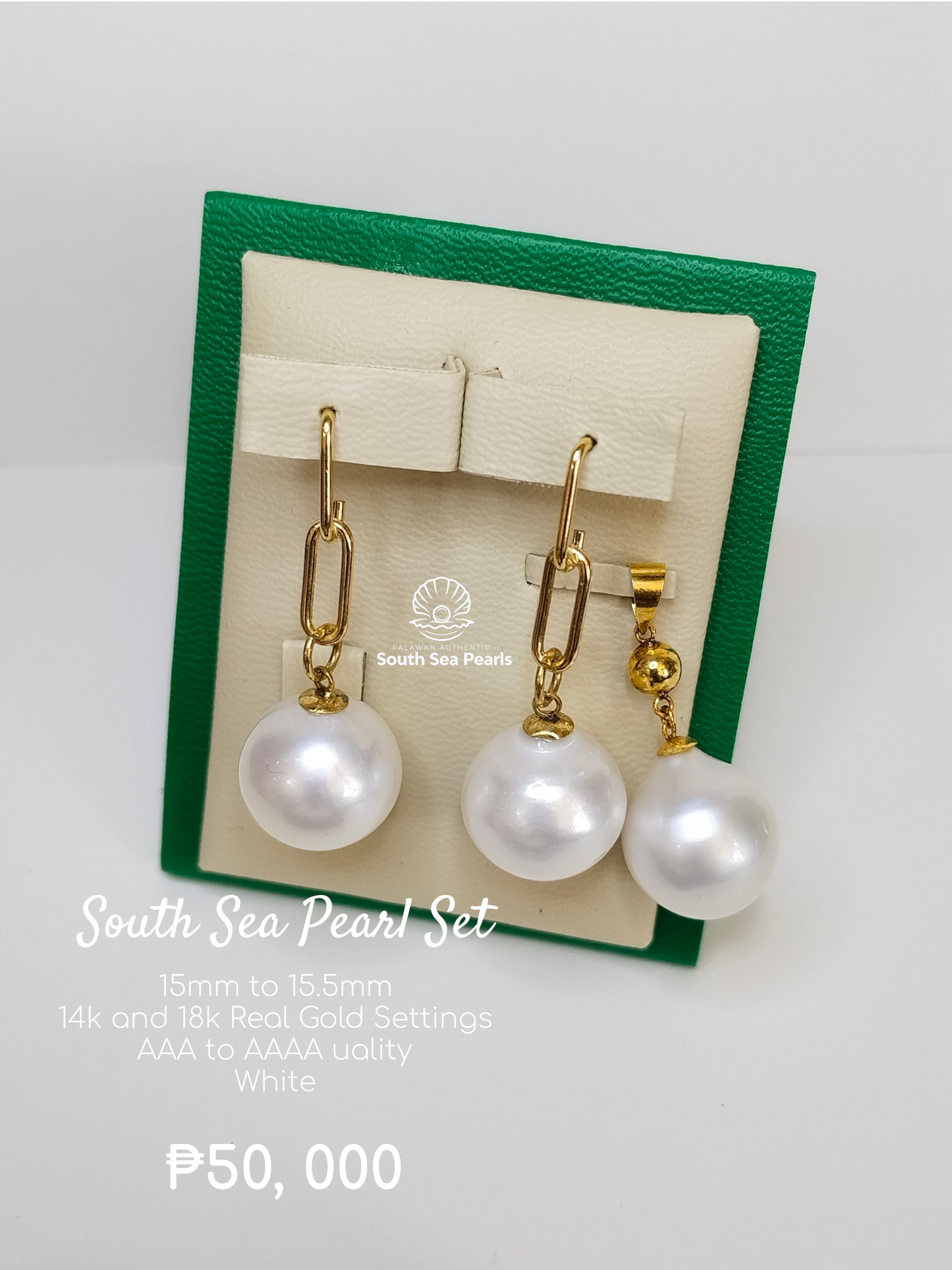 15mm to 15.5mm Palawan Authentic White Color Sets in 14k Real Gold Settings