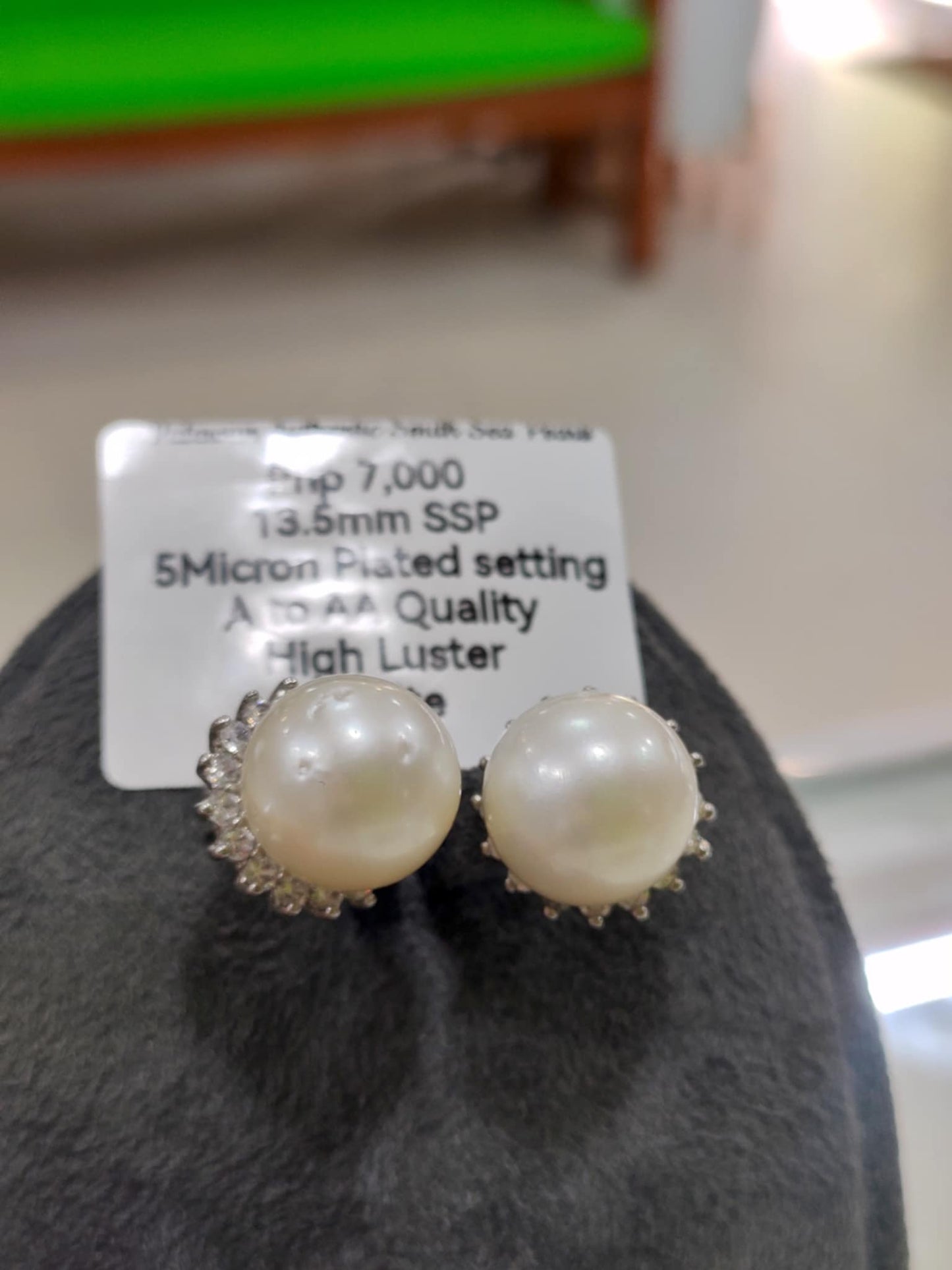13.5mm Authentic White South Sea Pearls in 5 Micron Plated Settings
