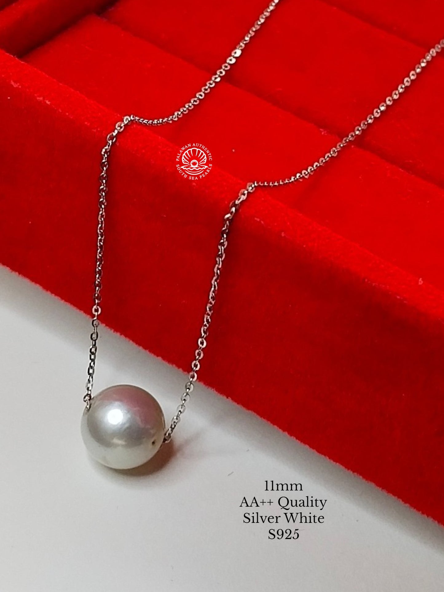 11mm Palawan Authentic Avocado Silver White Color South Sea Pearl Floating Necklace in S925