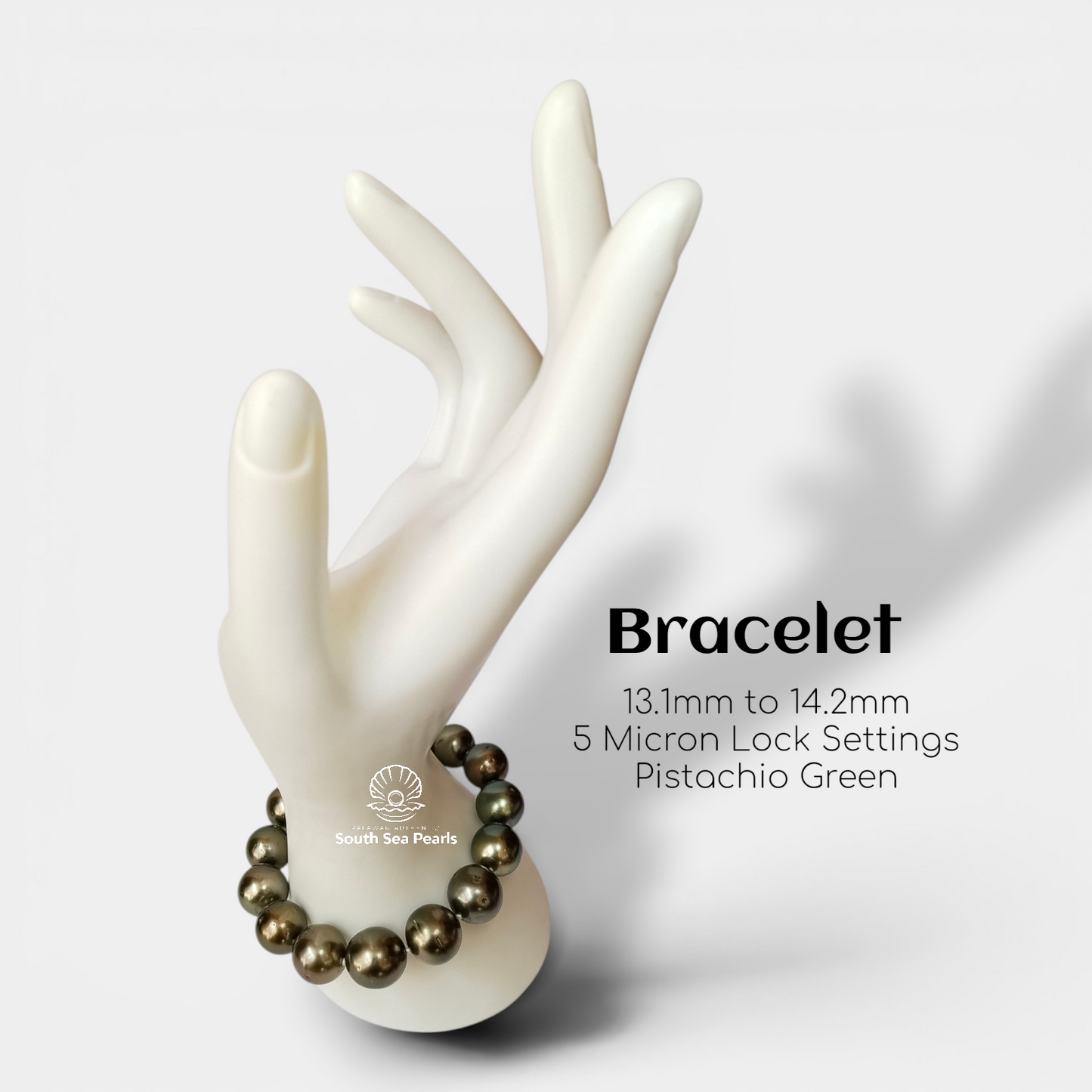 13.1mm to 14.2mm Palawan Authentic Pistachio Green South Sea Pearl Bracelets in 5 Micron Lock Settings