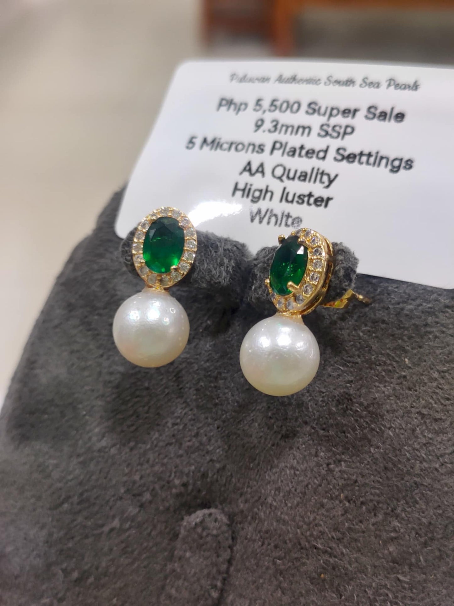 9.3mm Authentic South Sea Pearls Earrings in 5 Micron Plated