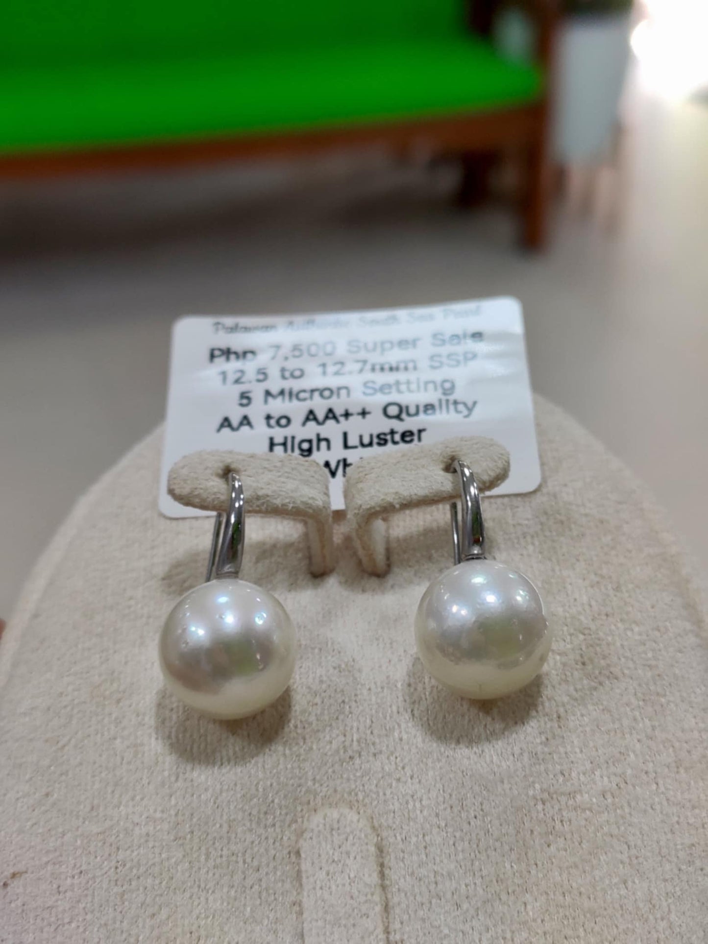 12.5mm to 12.7mm Authentic White South Sea Pearls in 5 Micron Plated Settings