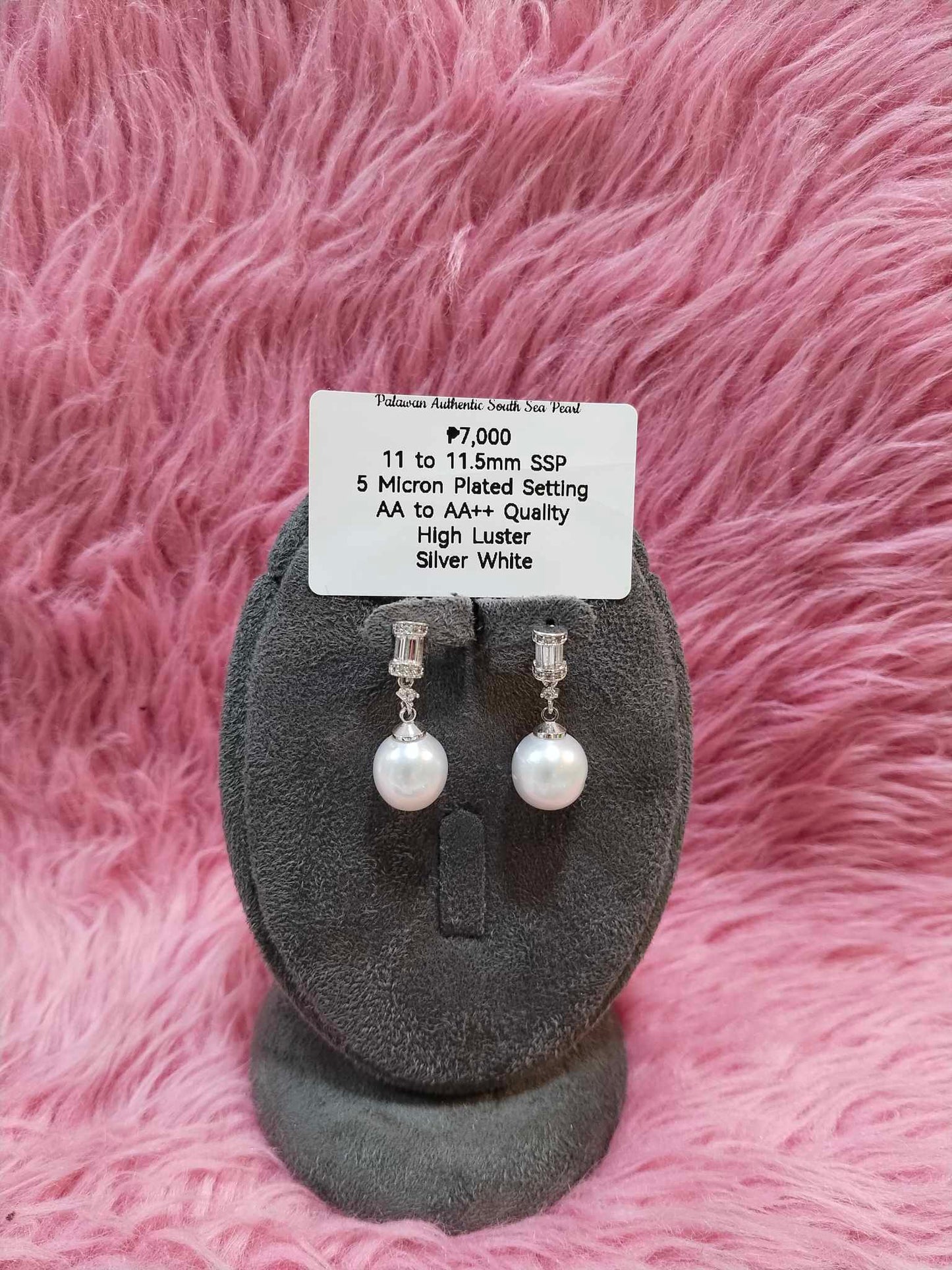 11 to 11.5mm Authentic Silver White South Sea Pearl Set in 5 Micron Settings