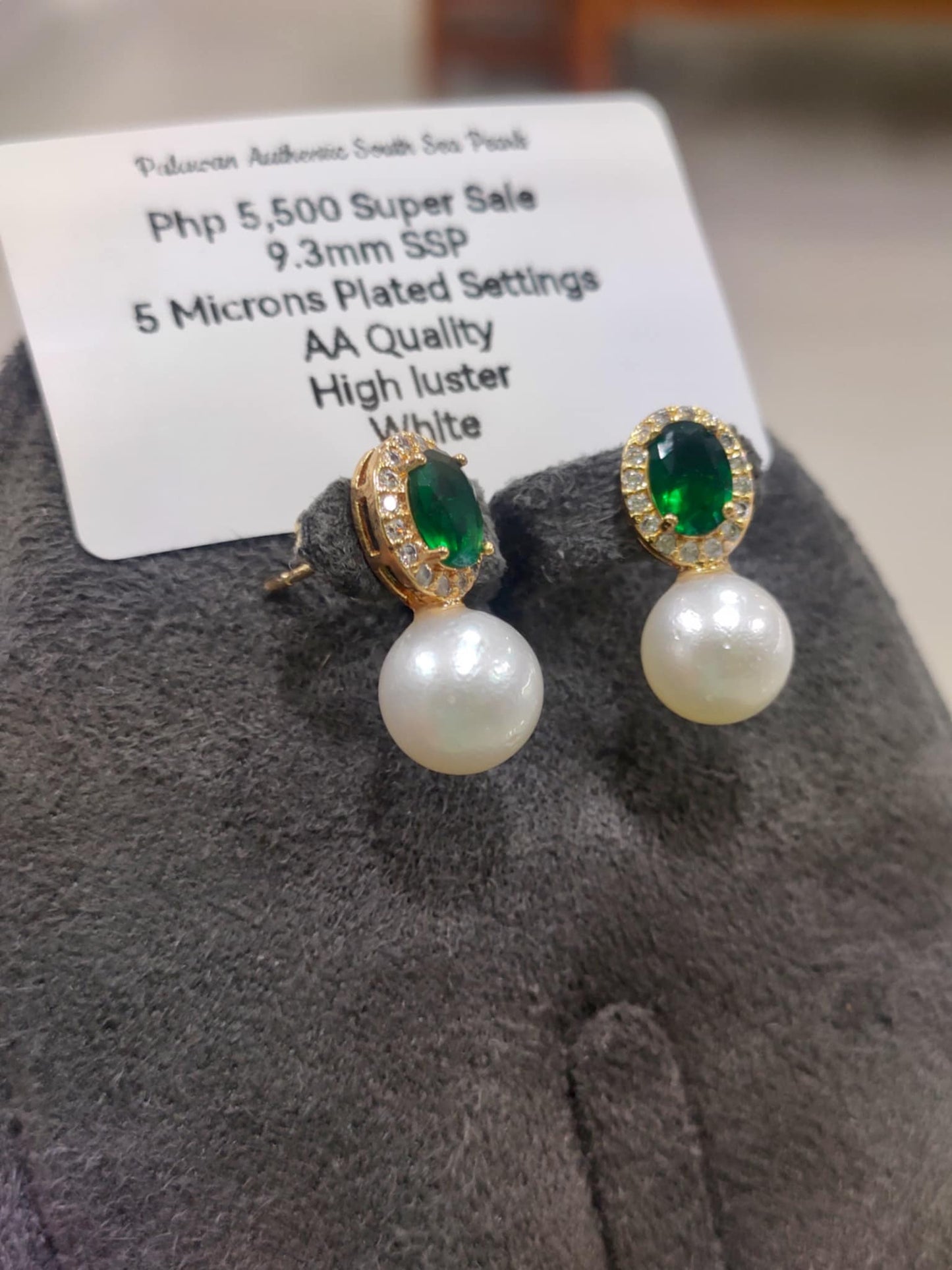 9.3mm Authentic South Sea Pearls Earrings in 5 Micron Plated