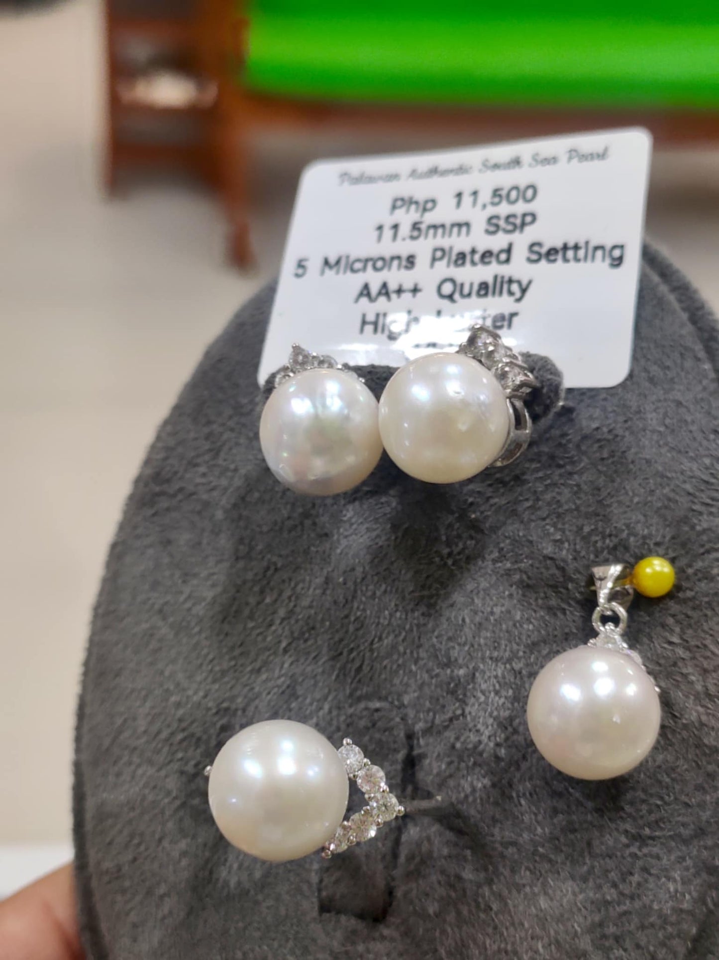 11.5mm Authentic White South Sea Pearls Sets in 5 Micron Plated Settings