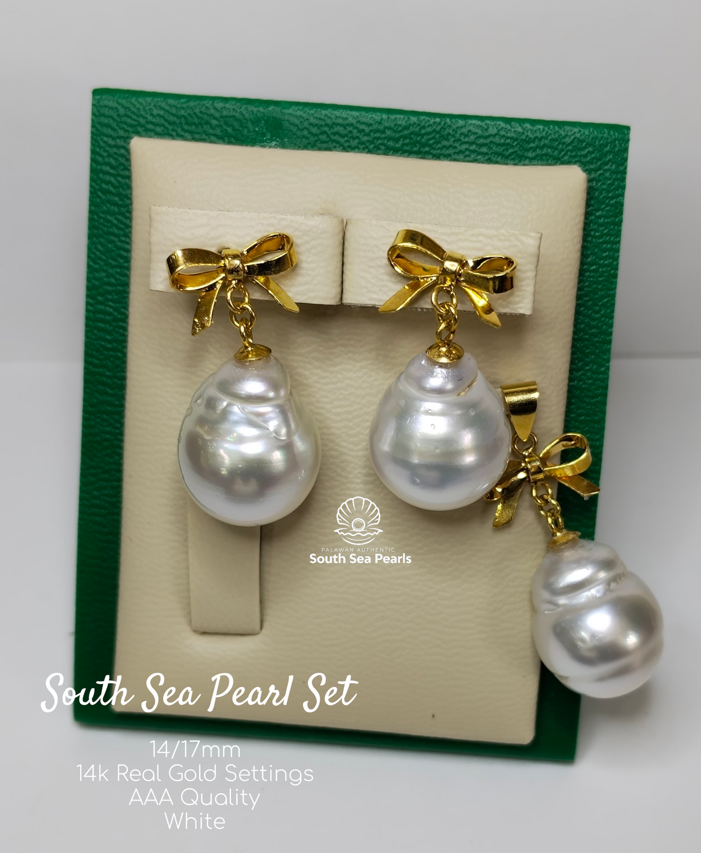 14/17mm Palawan Authentic White Color Sets in 14k Real Gold Settings