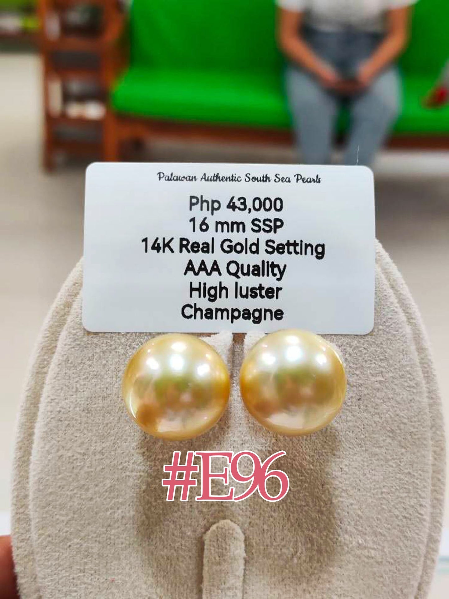 New Arrival! 16mm Authentic Champagne Color South Sea Pearls Stud Earrings in 14k Gold